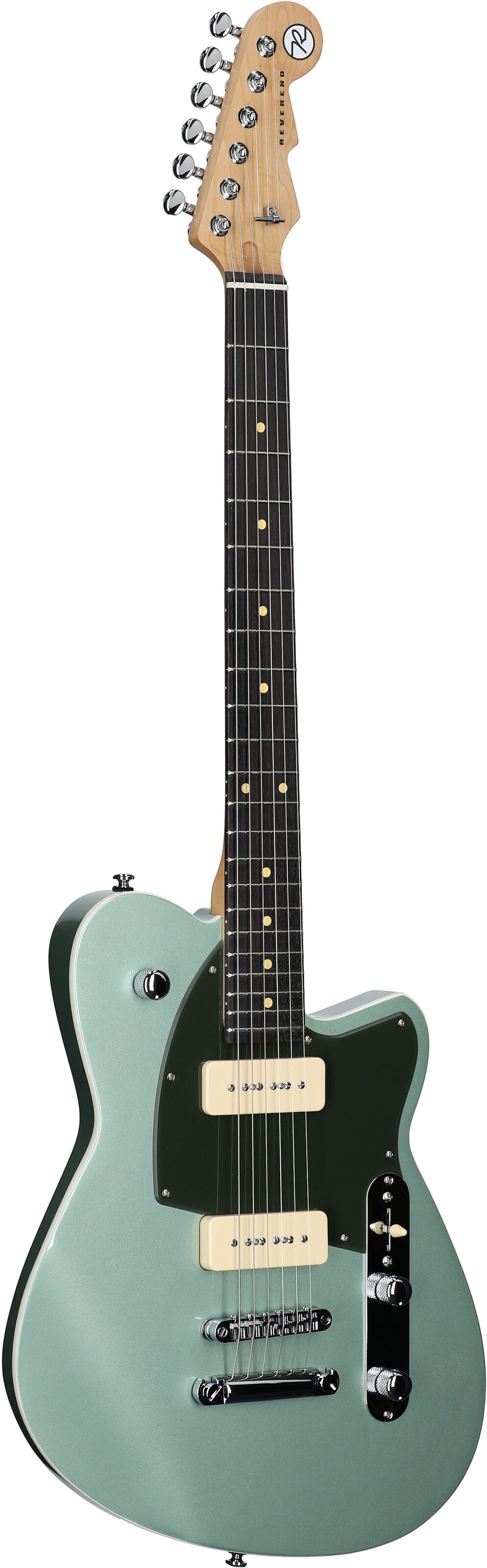 Reverend Charger 290 Electric Guitar, Metallic Alpine, Rosewood Fretboard, Body Left Front