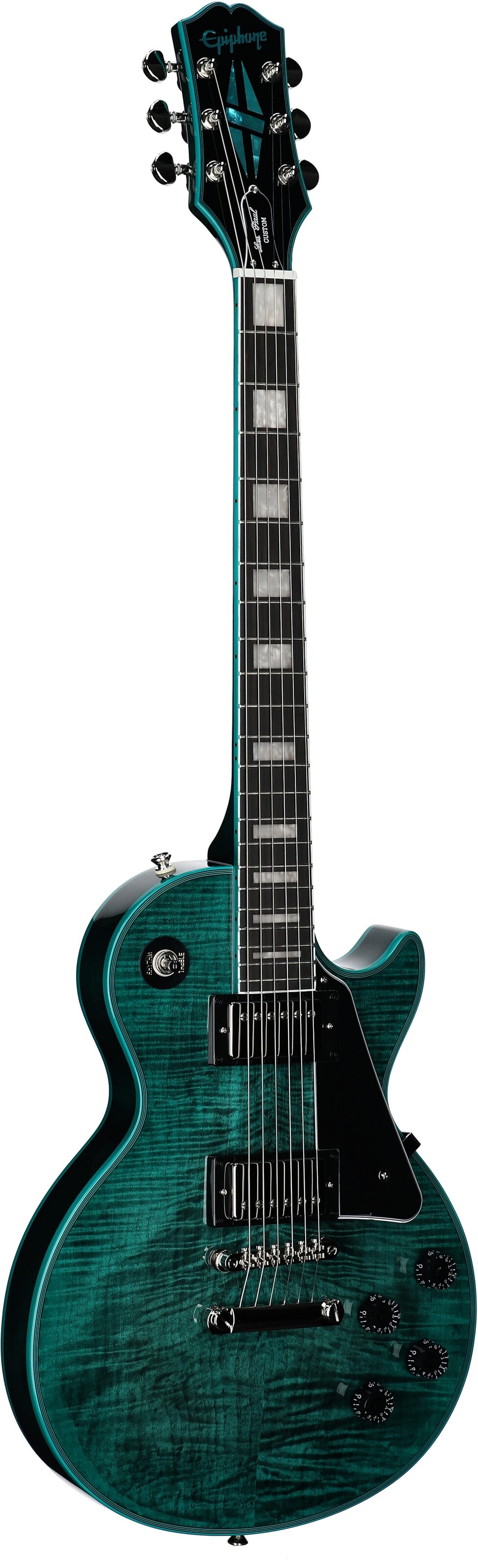 Epiphone Exclusive Inspired by Gibson Les Paul Custom Widow Electric Guitar (with Gig Bag), Peacock Green, Body Left Front