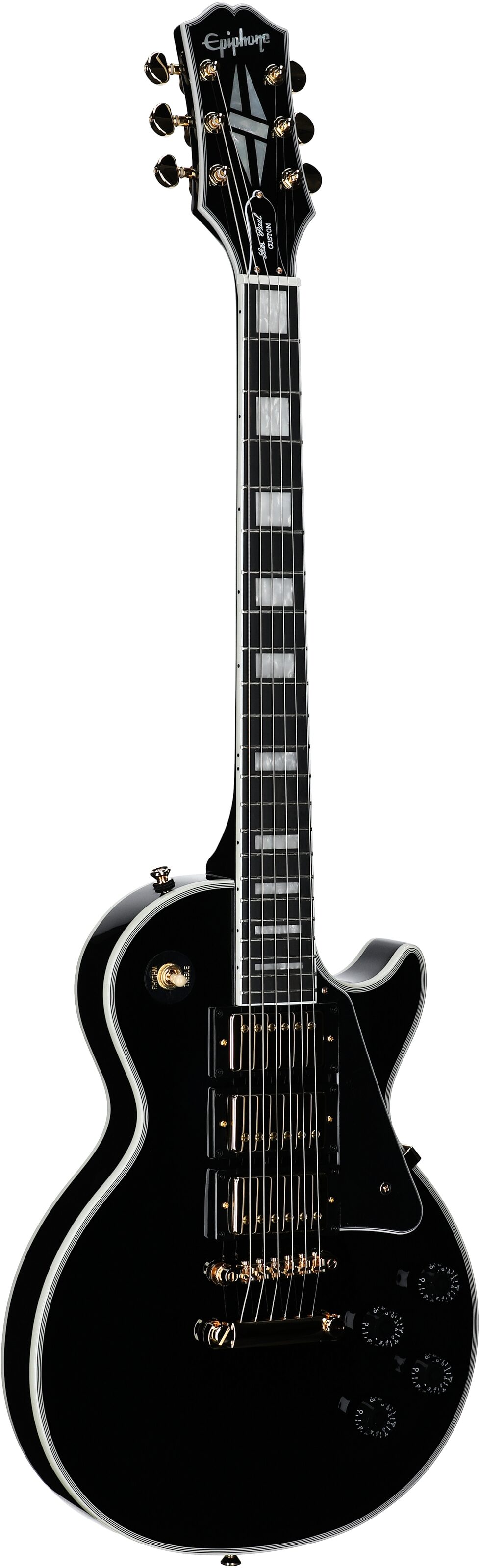 Epiphone Exclusive Les Paul Custom 3-Pickup Electric Guitar (with Soft Case), Ebony, Body Left Front
