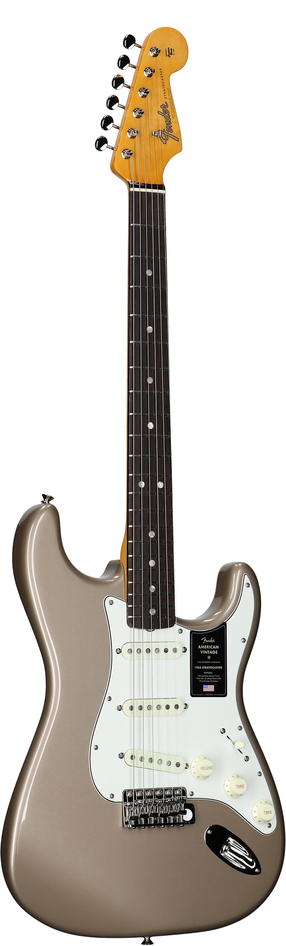 Fender American Vintage II 1965 Stratocaster Electric Guitar, Rosewood (with Case), Shoreline Gold, Body Left Front