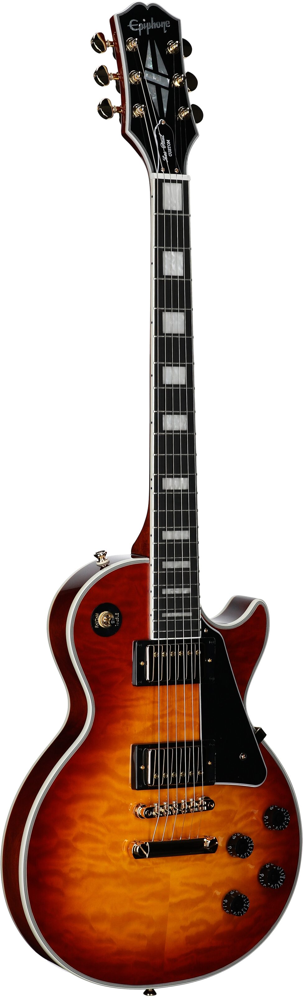 Epiphone Exclusive Les Paul Custom AAA Quilt Top Electric Guitar (with Gig Bag), Ice Tea, Body Left Front