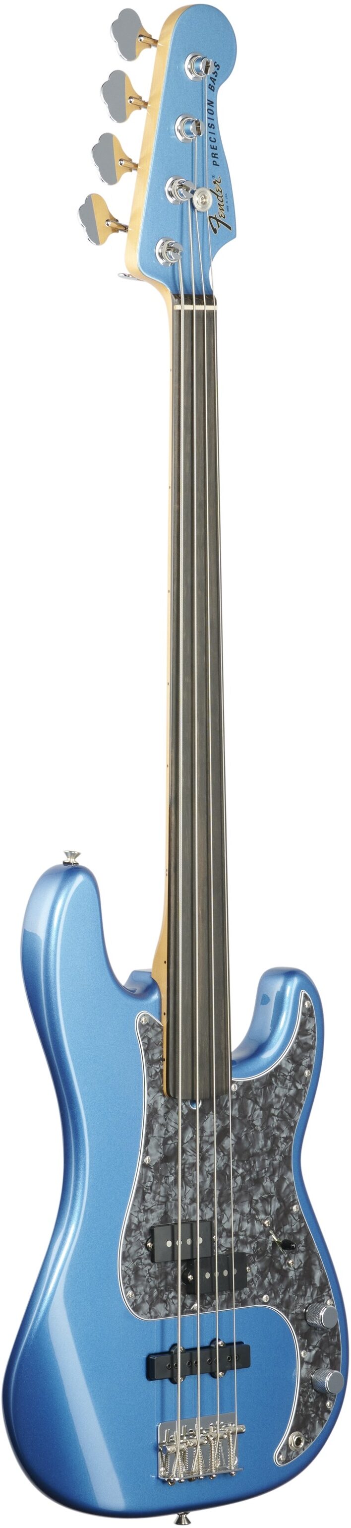 Fender Tony Franklin Fretless Precision Bass with Case, Lake Placid Blue, Body Left Front