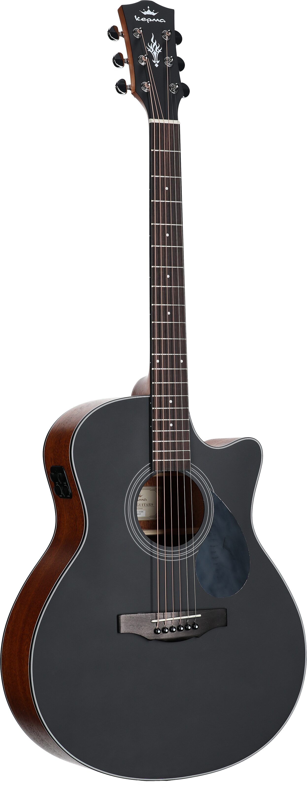 Kepma K3 Series GA3-130 Acoustic-Electric Guitar, Black Matte, with AcoustiFex K-10 Pickup, Body Left Front