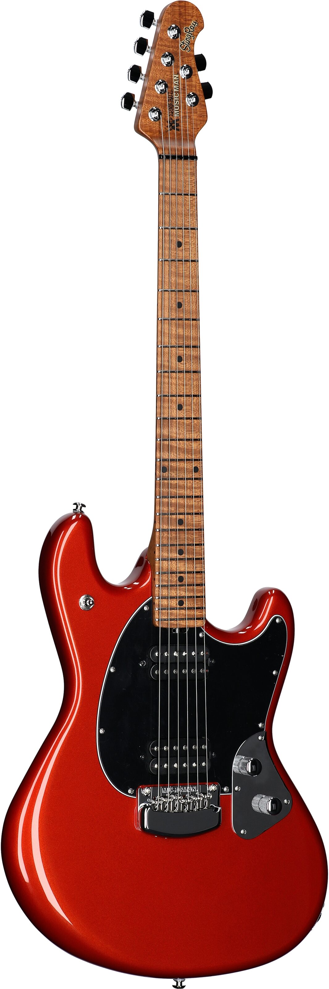 Ernie Ball Music Man StingRay RS Electric Guitar (with Case), Blood Orange, Body Left Front