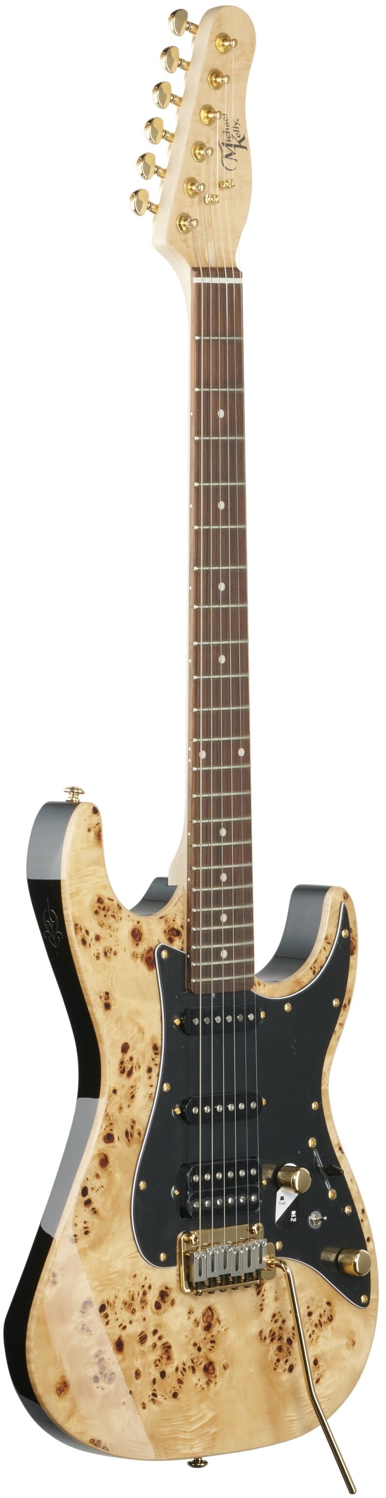 Michael Kelly Custom Collection '60s Burl Ultra Electric Guitar, Pau Ferro Fingerboard, Natural Burl, Body Left Front