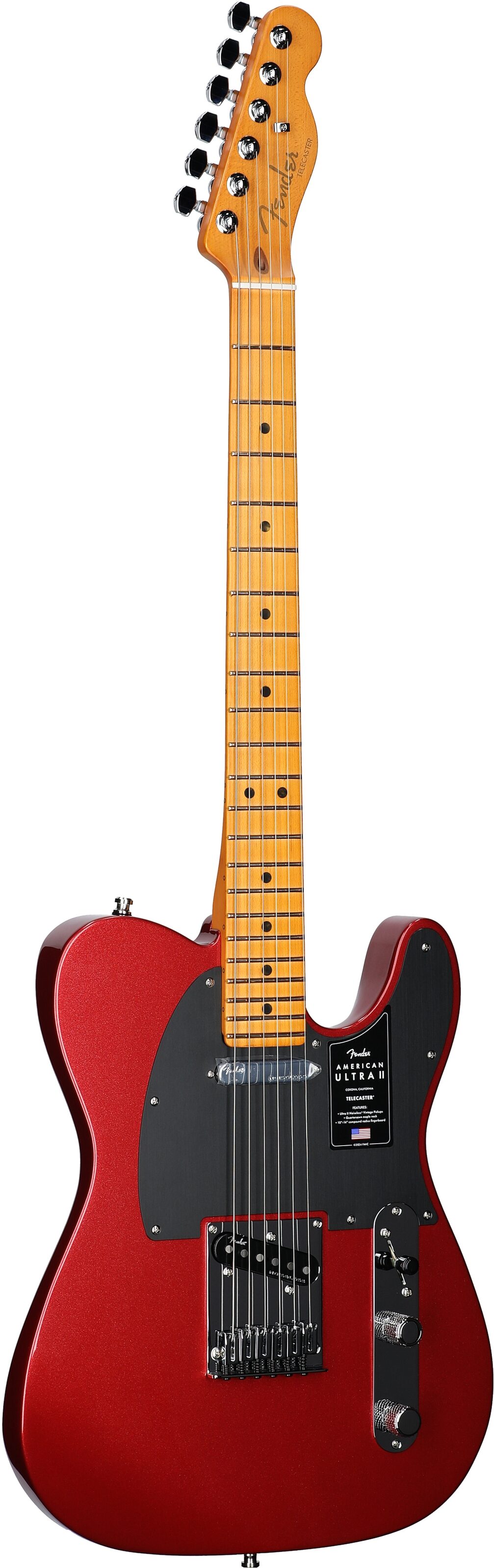 Fender American Ultra II Telecaster Electric Guitar, Maple Fingerboard (with Case), Sinister Red, Body Left Front