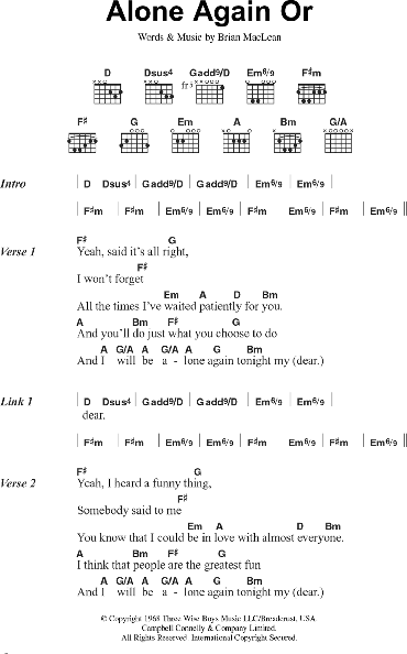 Alone Again Or - Guitar Chords/Lyrics | zZounds