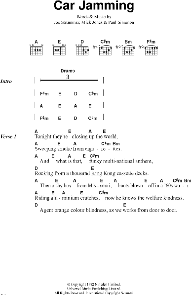 Car Jamming - Guitar Chords/Lyrics