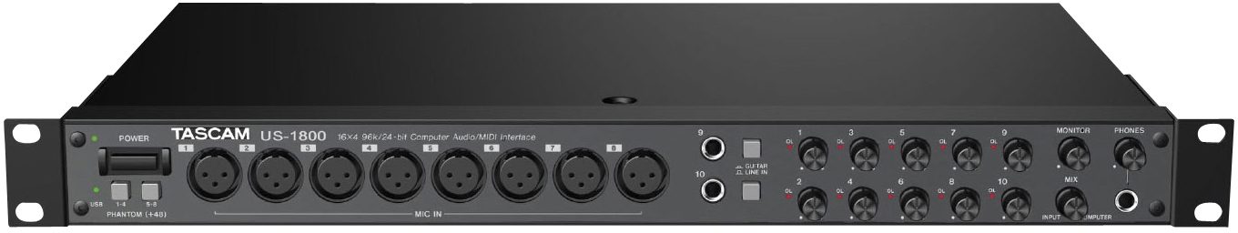 Tascam US-16x08 Rackmount USB Audio/MIDI Interface for Recording, Drum  Recording, 8 XLR/8 1/4 Inputs, 8 Outputs, Control Software,Black