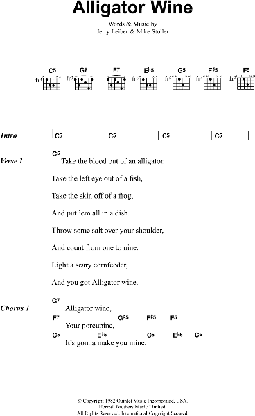 Alligator Wine - Guitar Chords/Lyrics, Main
