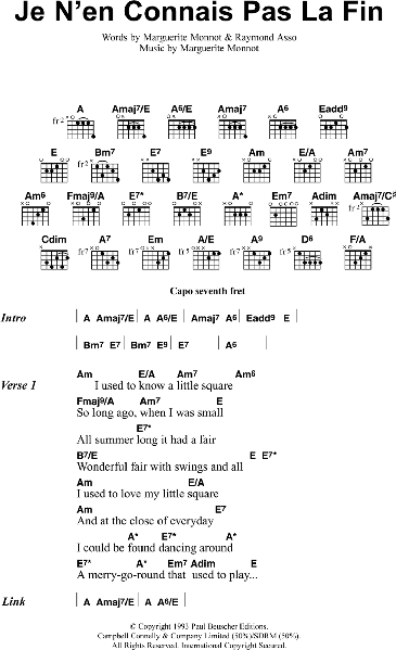 Je N'en Connais Pas La Fin - Guitar Chords/Lyrics, Main