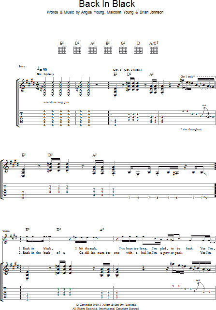 Back In Black - Guitar TAB | zZounds