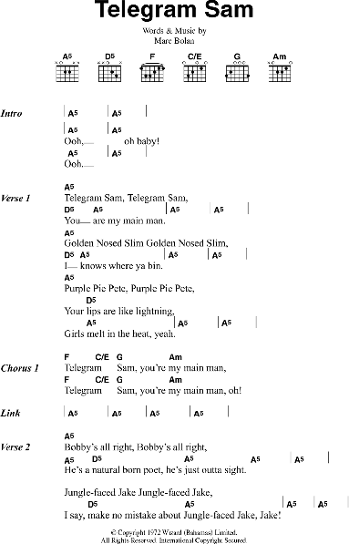 Telegram Sam - Guitar Chords/Lyrics | zZounds