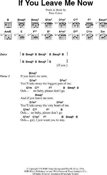 If You Leave Me Now - Guitar Chords/Lyrics | zZounds