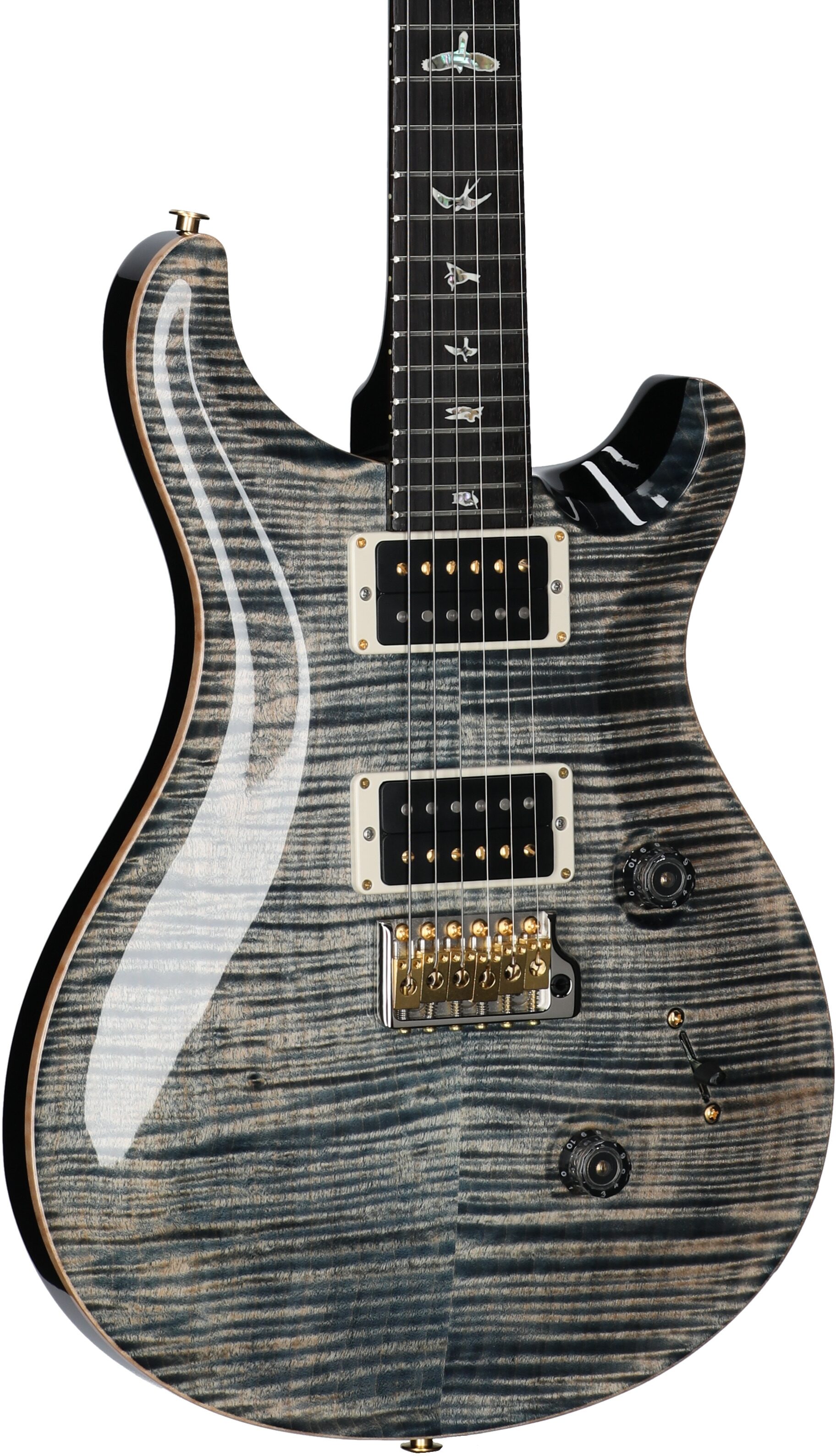 PRS Paul Reed Smith Custom 24 Pattern Thin 10-Top Electric Guitar (with Case), Faded Whale Blue, Serial Number 0387152, Full Left Front