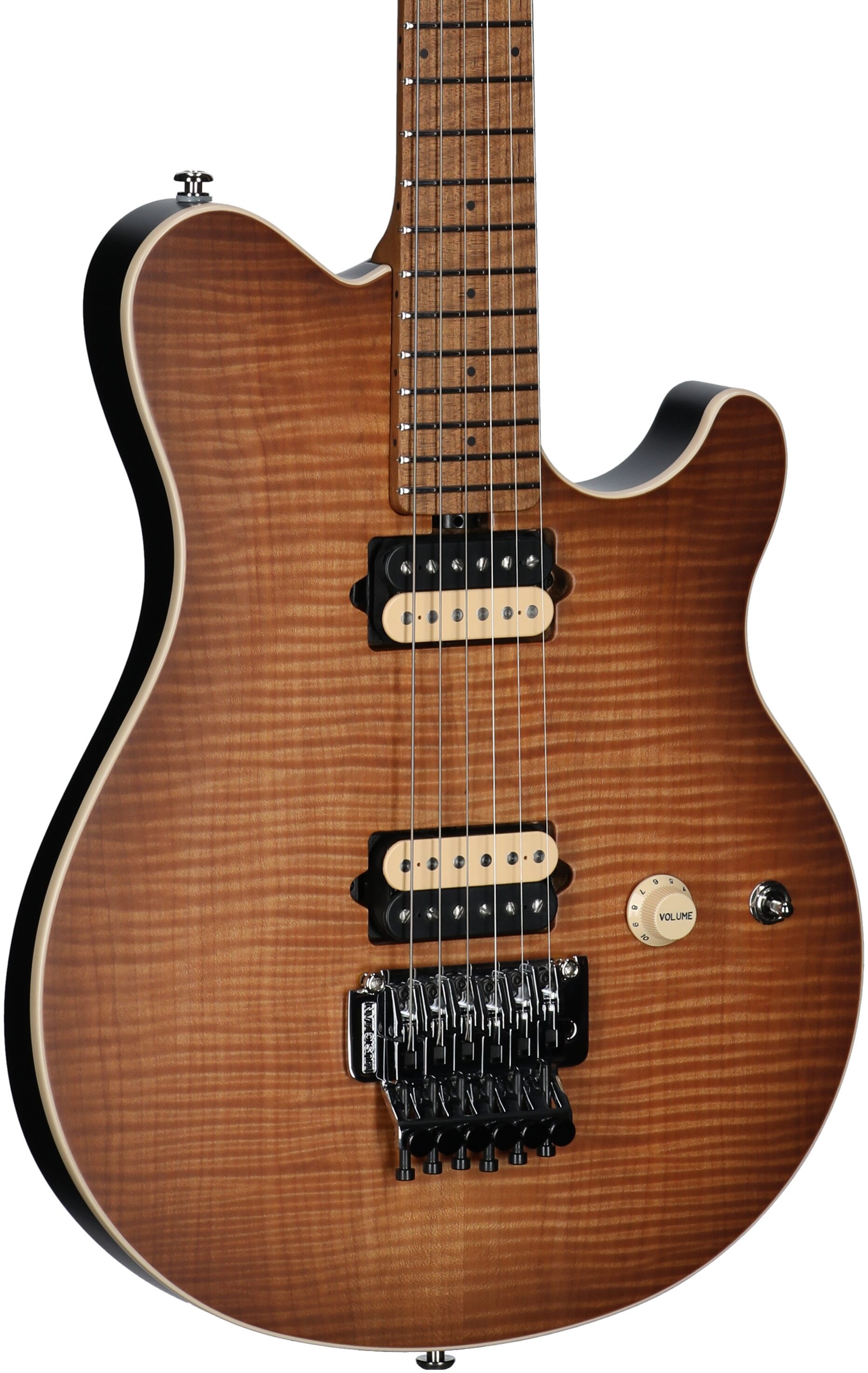 Ernie Ball Music Man Axis Electric Guitar (with Mono Gig Bag), Honey Pot Flame, with Mono Bag, Serial Number H08424, Full Left Front