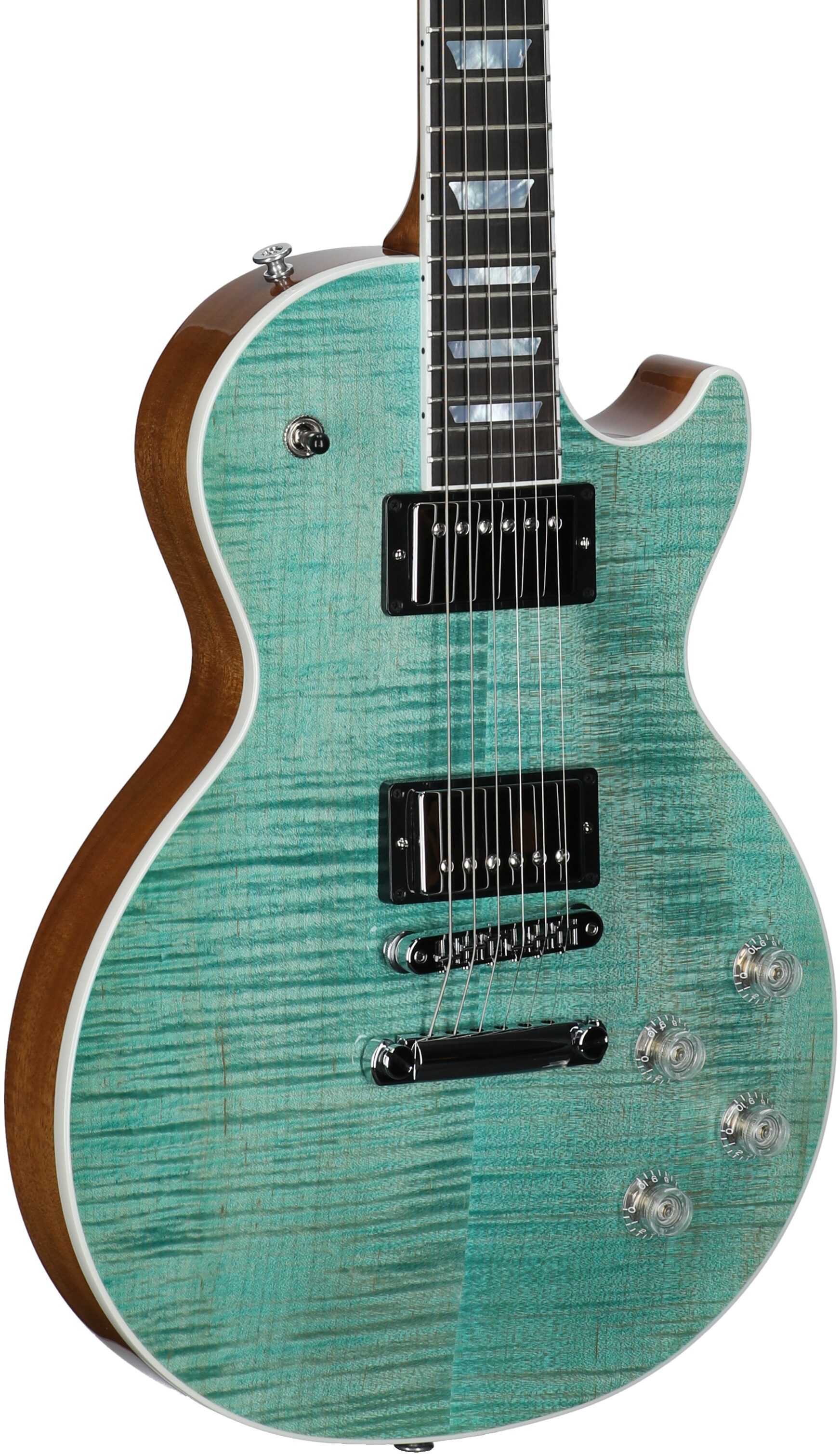 Gibson Les Paul Modern Figured AAA Electric Guitar (with Case), Seafoam Green, Serial Number 225440154, Full Left Front