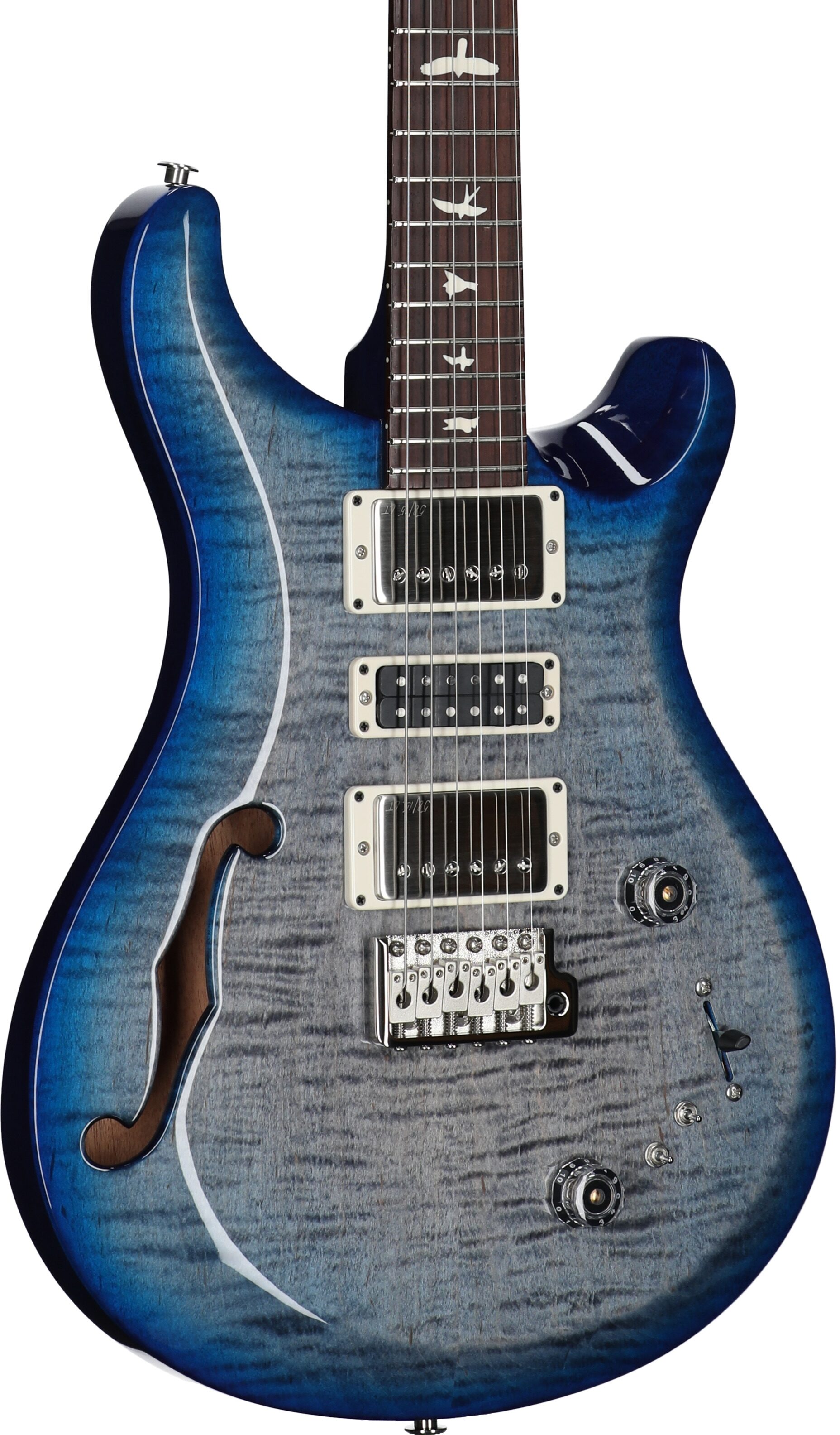 PRS Paul Reed Smith S2 Special Semi-Hollow Electric Guitar (with Gig Bag), Faded Gray Black Blue Burst, Serial Number S2080766, Full Left Front