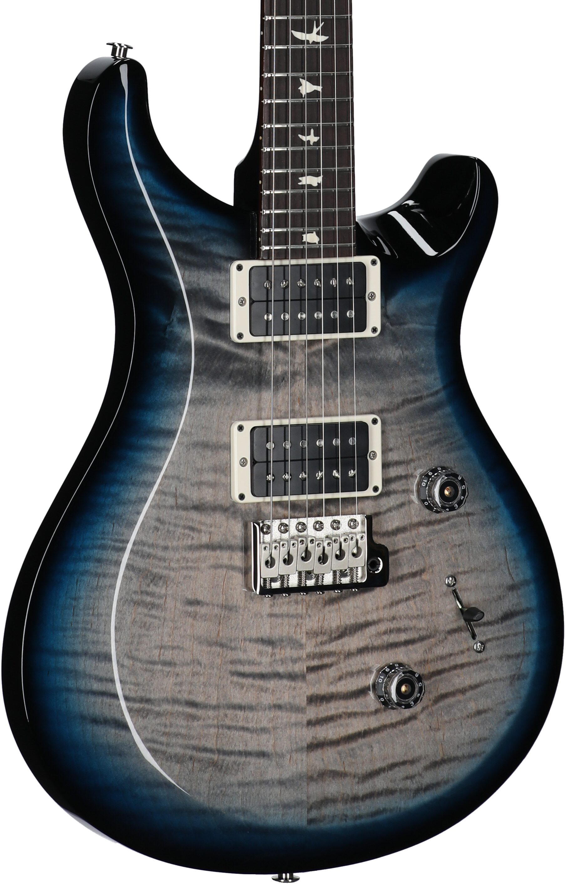 PRS Paul Reed Smith S2 Custom 24 Gloss Pattern Thin Electric Guitar (with Gig Bag), Faded Gray Black Blue Smokeburst, Serial Number S2081827, Full Left Front