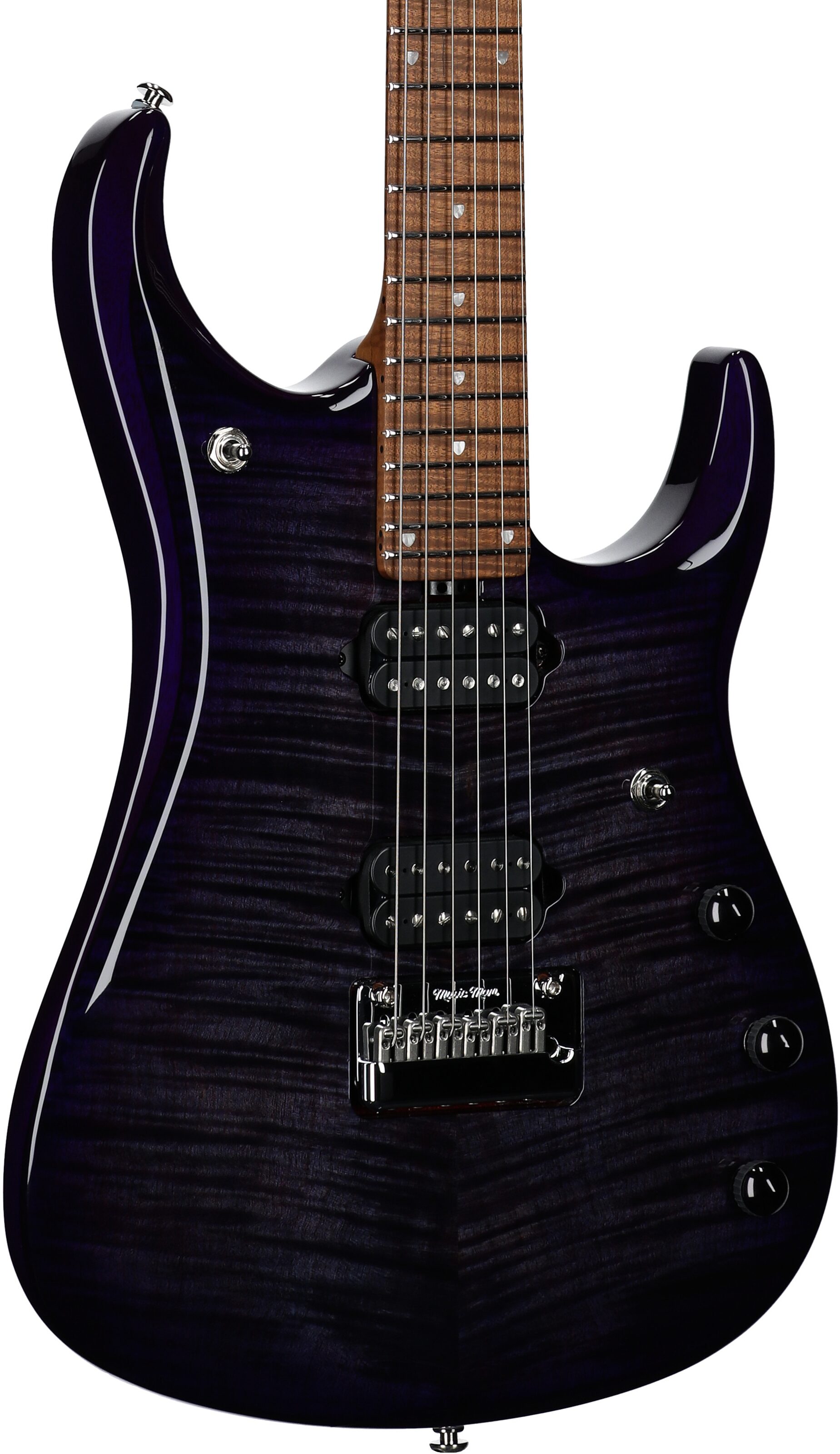 Ernie Ball Music Man John Petrucci JP15 Electric Guitar (with Gig Bag), Purple Nebula Flame, Serial Number H08351, Full Left Front