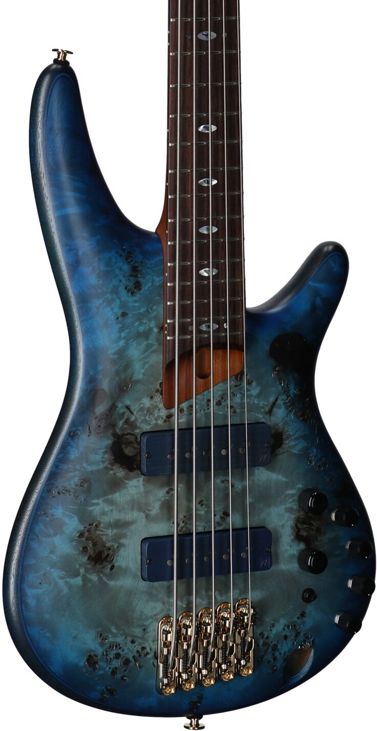 Ibanez SR6605 Prestige Electric Bass, 5-String (with Case), Ghost Fleet Blue, Serial Number 210001F2503154, Full Left Front