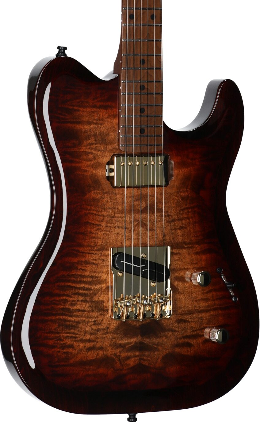 Godin Artisan TC Electric Guitar, Maple Fingerboard (with Case), Whiskey Burst, Serial Number 25314258, Full Left Front