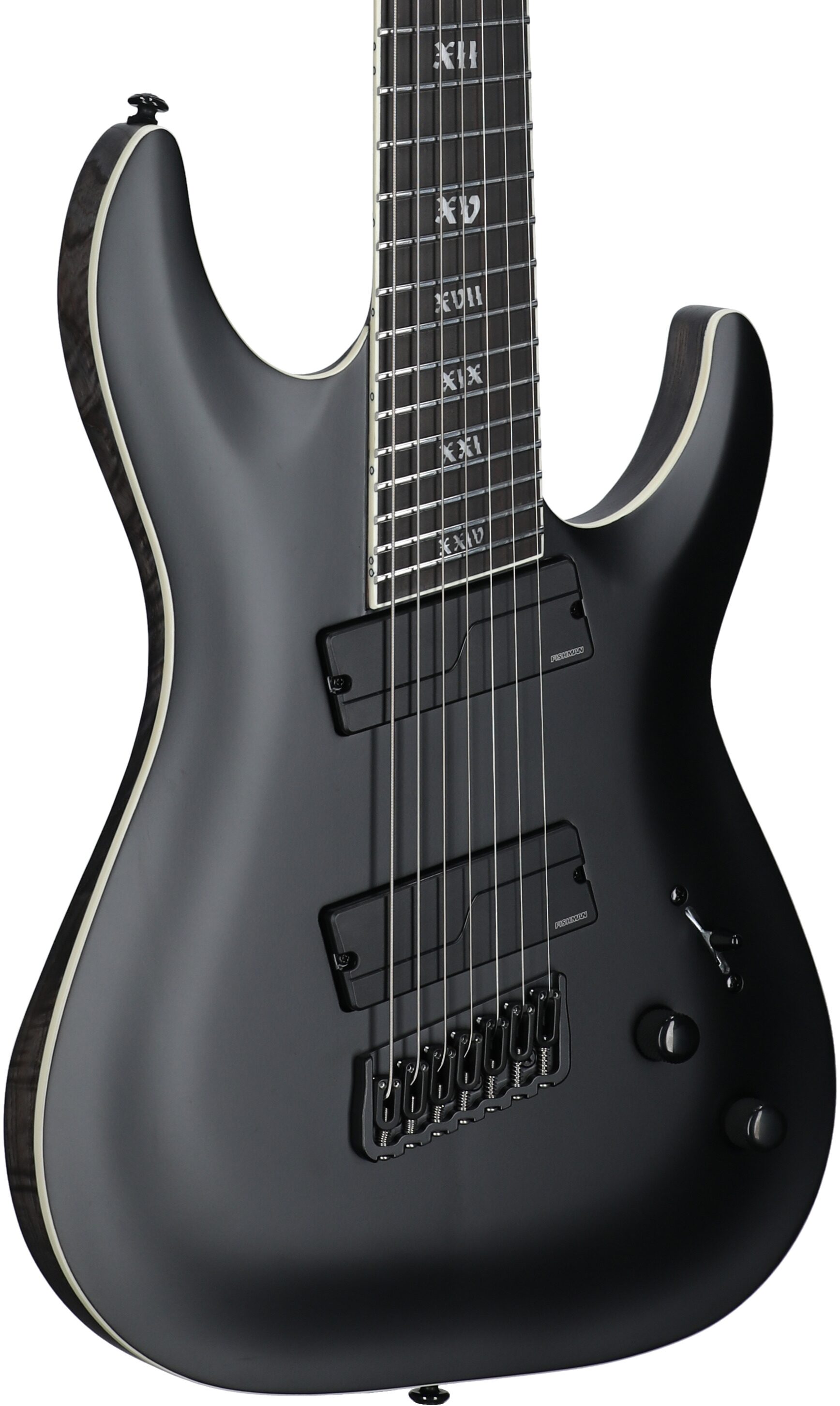 Schecter C-7 Multiscale SLS Elite Evil Twin Electric Guitar, Satin Black, Full Left Front