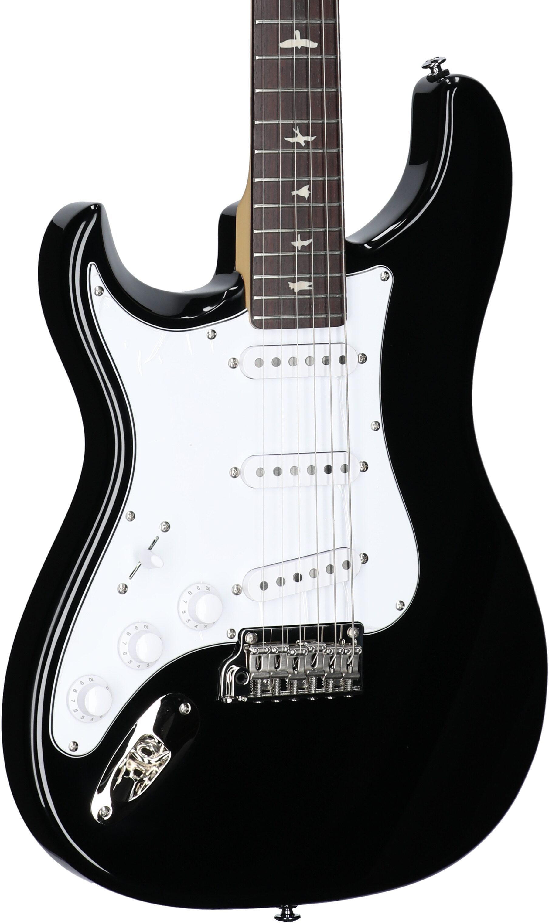 PRS Paul Reed Smith SE Silver Sky Electric Guitar, Left-Handed, Maple Fretboard (with Gig Bag), Piano Black, Full Left Front