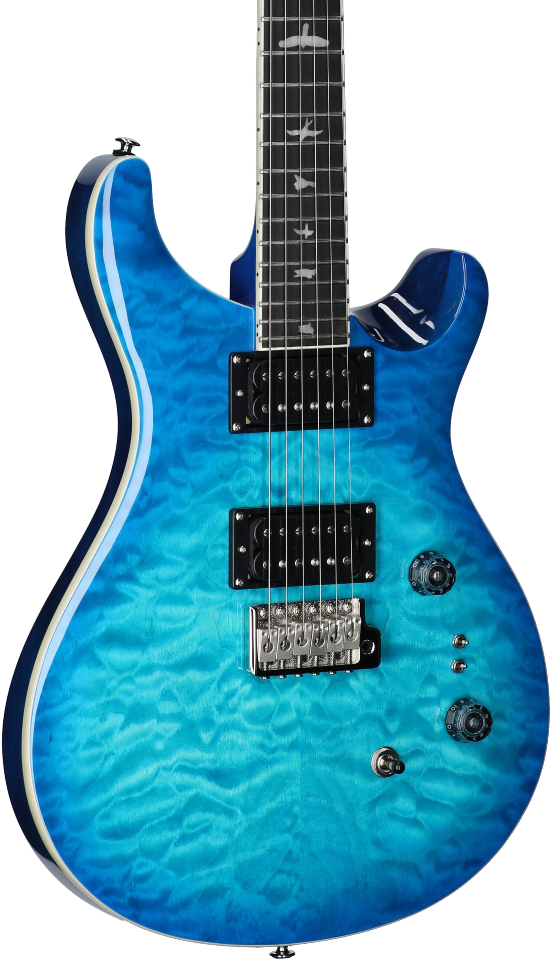 PRS Paul Reed Smith SE Custom 24-08 Quilt Electric Guitar (with Gig Bag), Lake Blue, Full Left Front