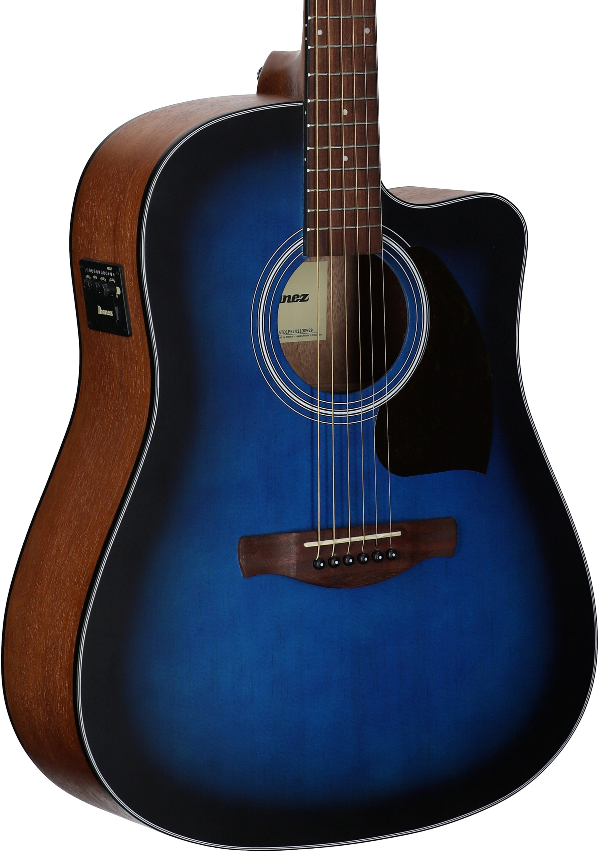 Ibanez PF50CE Acoustic-Electric Guitar, Open Pore Blue Sunburst, Full Left Front