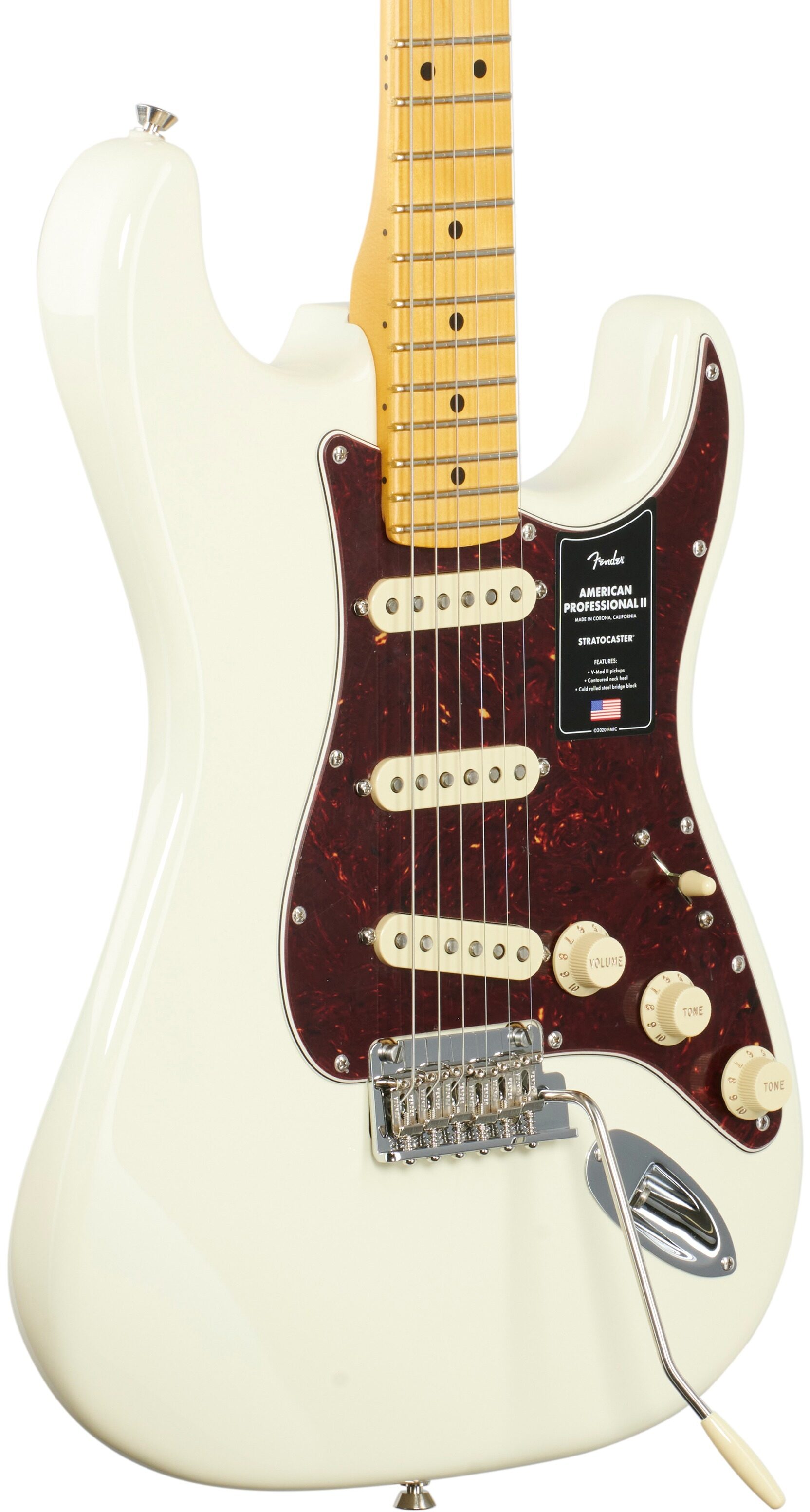 Fender American Pro II Stratocaster Electric Guitar, Maple Fingerboard (with Case), Olympic White, Full Left Front