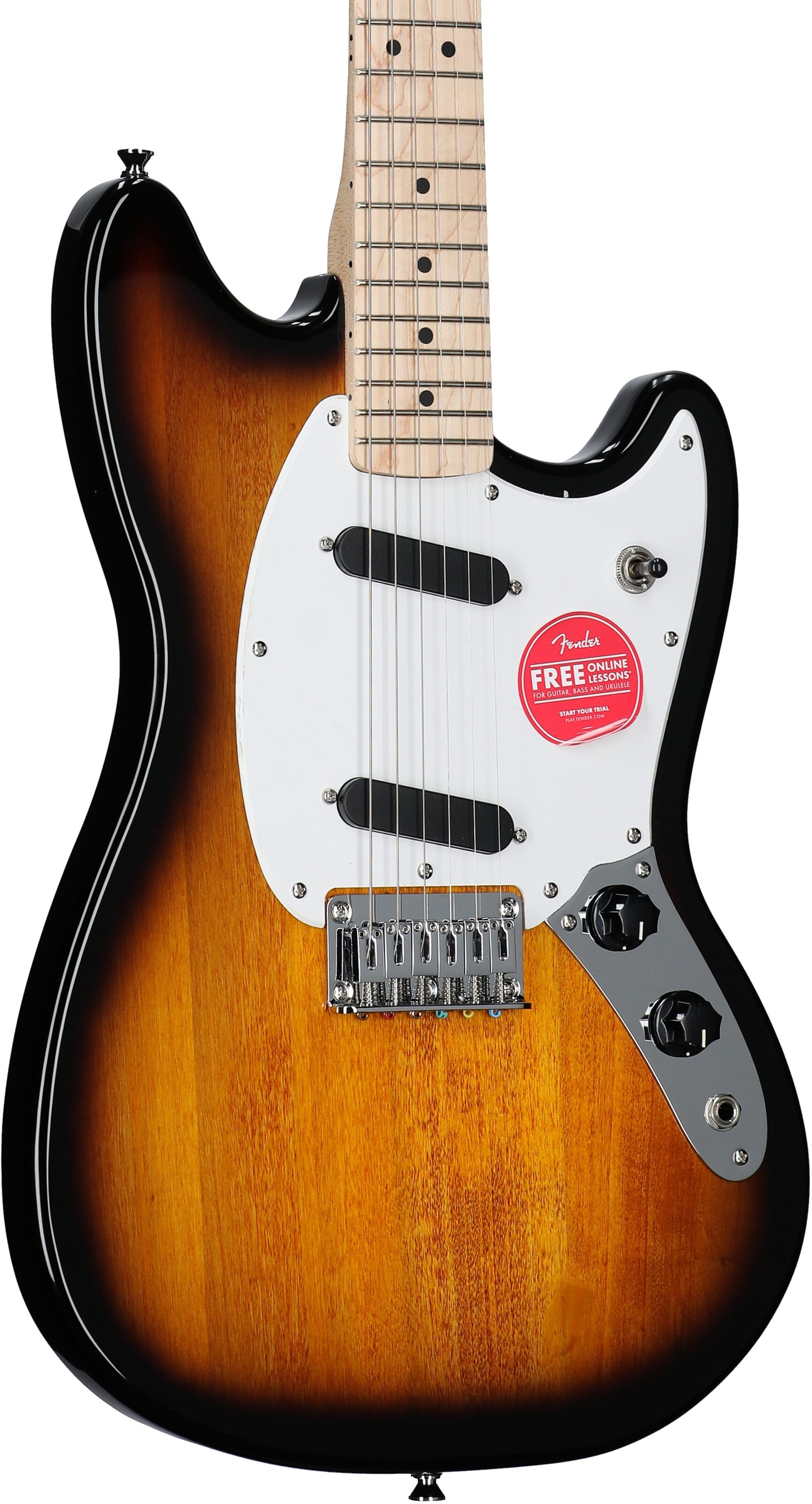 Squier Sonic Mustang Maple Neck Electric Guitar, Two Color Sunburst, Full Left Front