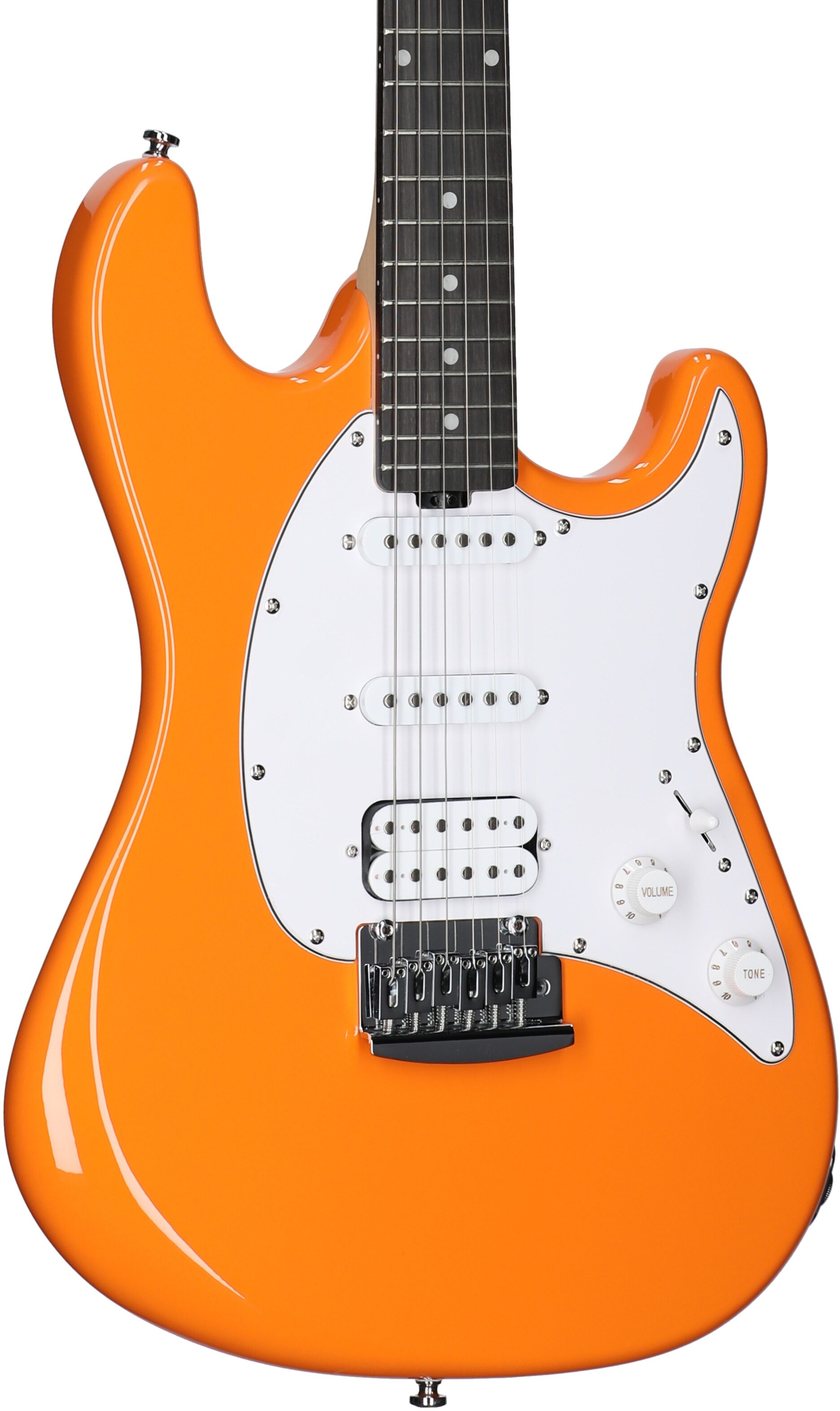 Sterling Intro Series Cutlass HSS Electric Guitar, Sunset Orange, Full Left Front