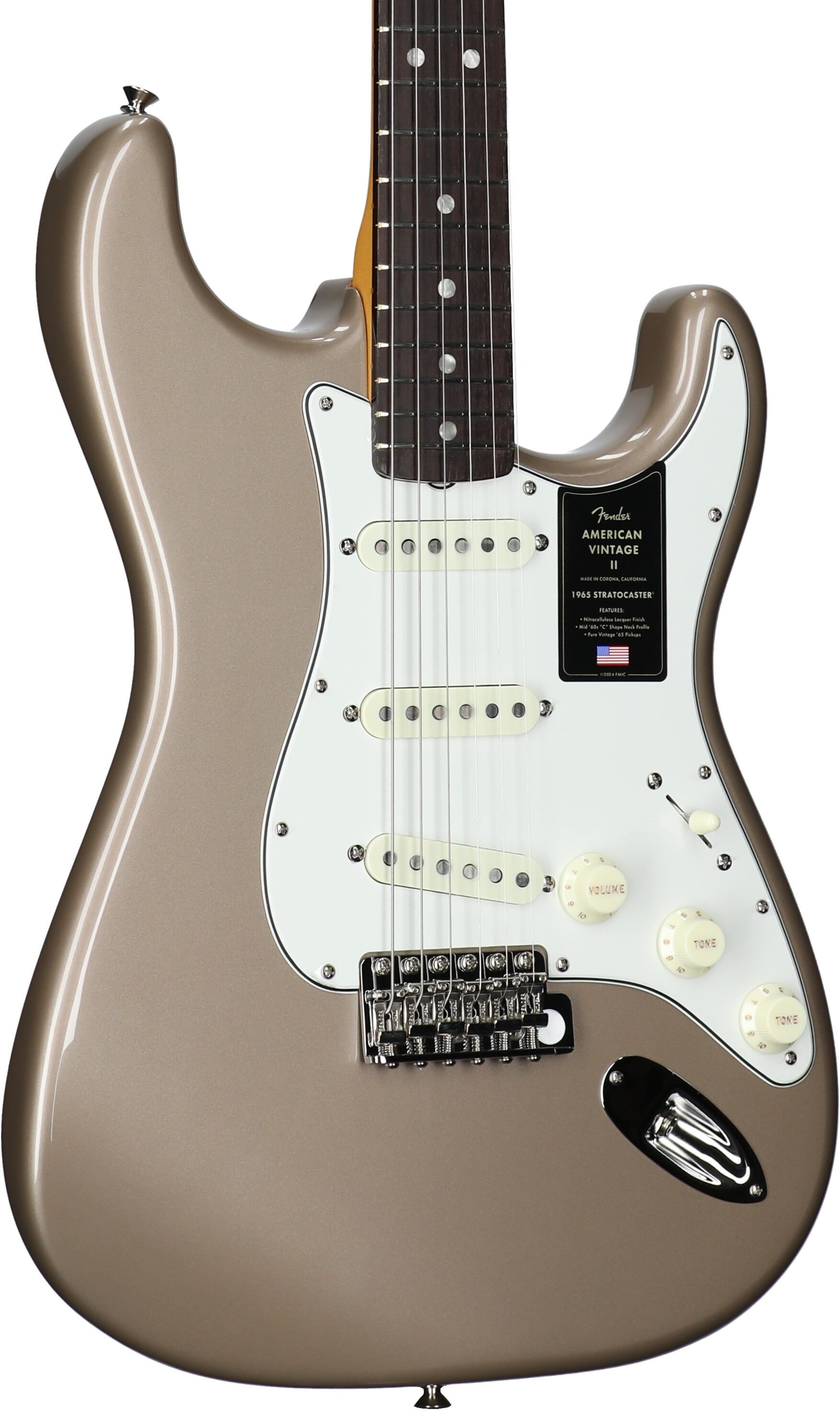 Fender American Vintage II 1965 Stratocaster Electric Guitar, Rosewood (with Case), Shoreline Gold, Full Left Front