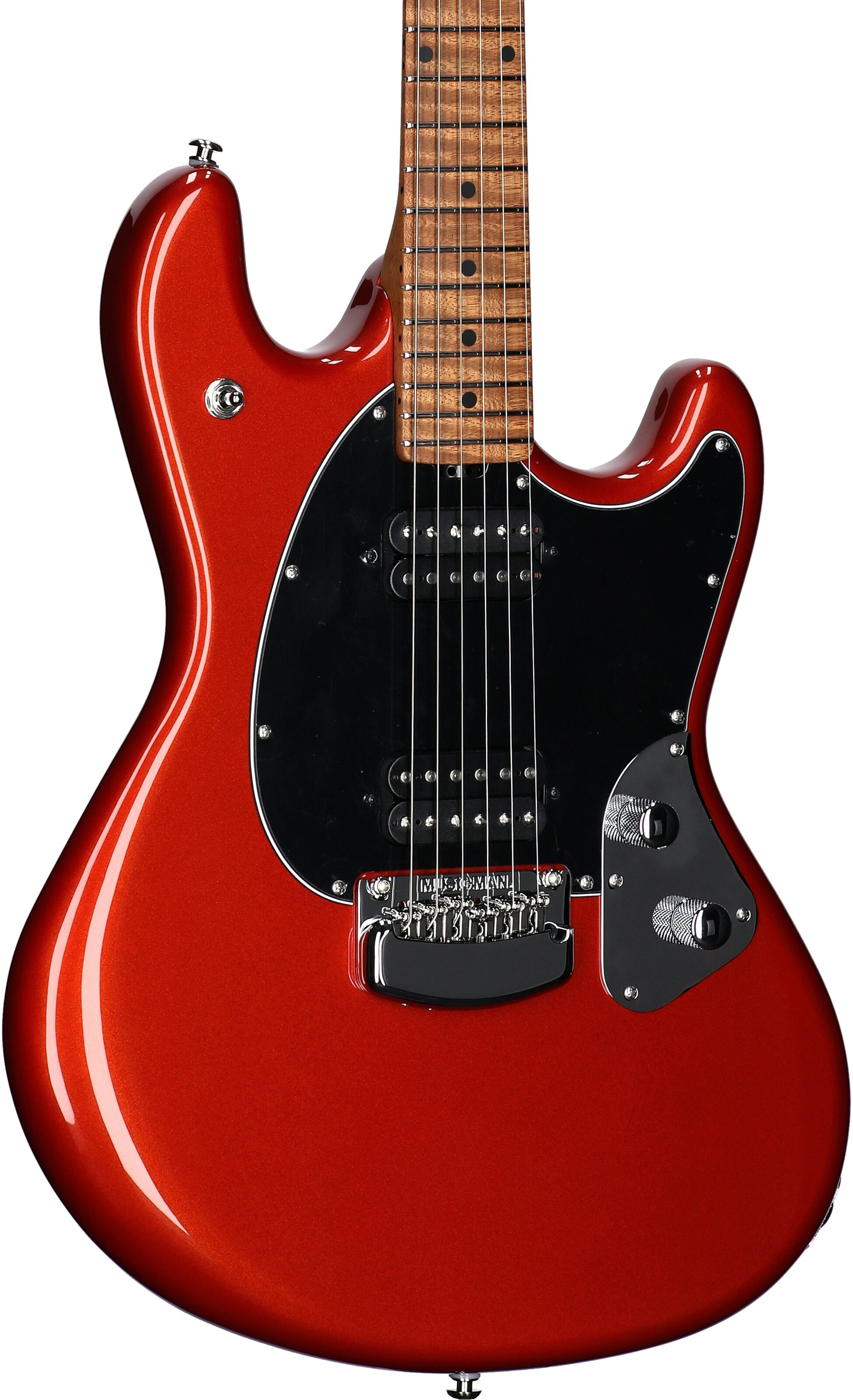 Ernie Ball Music Man StingRay RS Electric Guitar (with Case), Blood Orange, Full Left Front