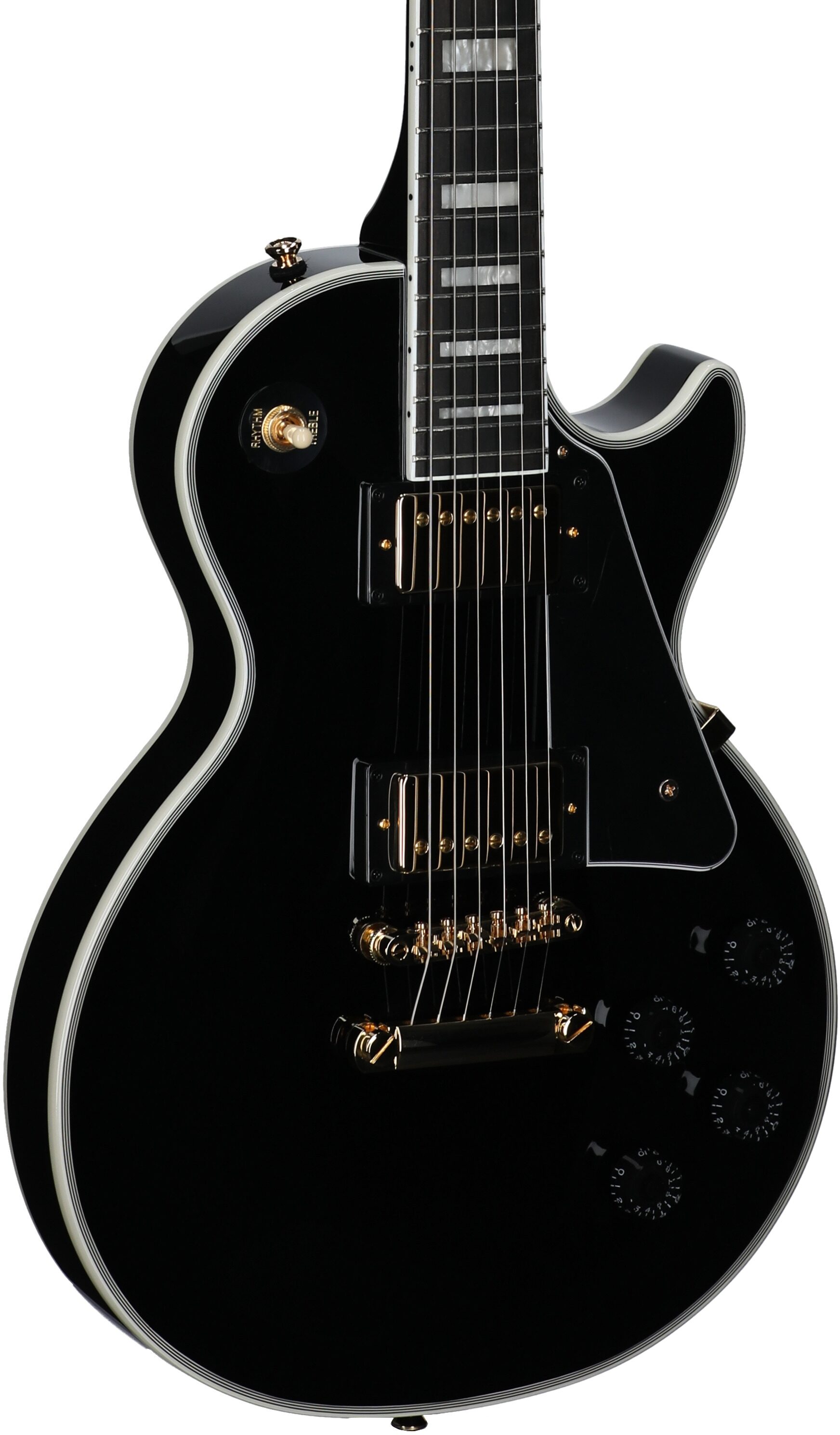 Epiphone Inspired by Gibson Les Paul Custom Electric Guitar, Ebony, Full Left Front