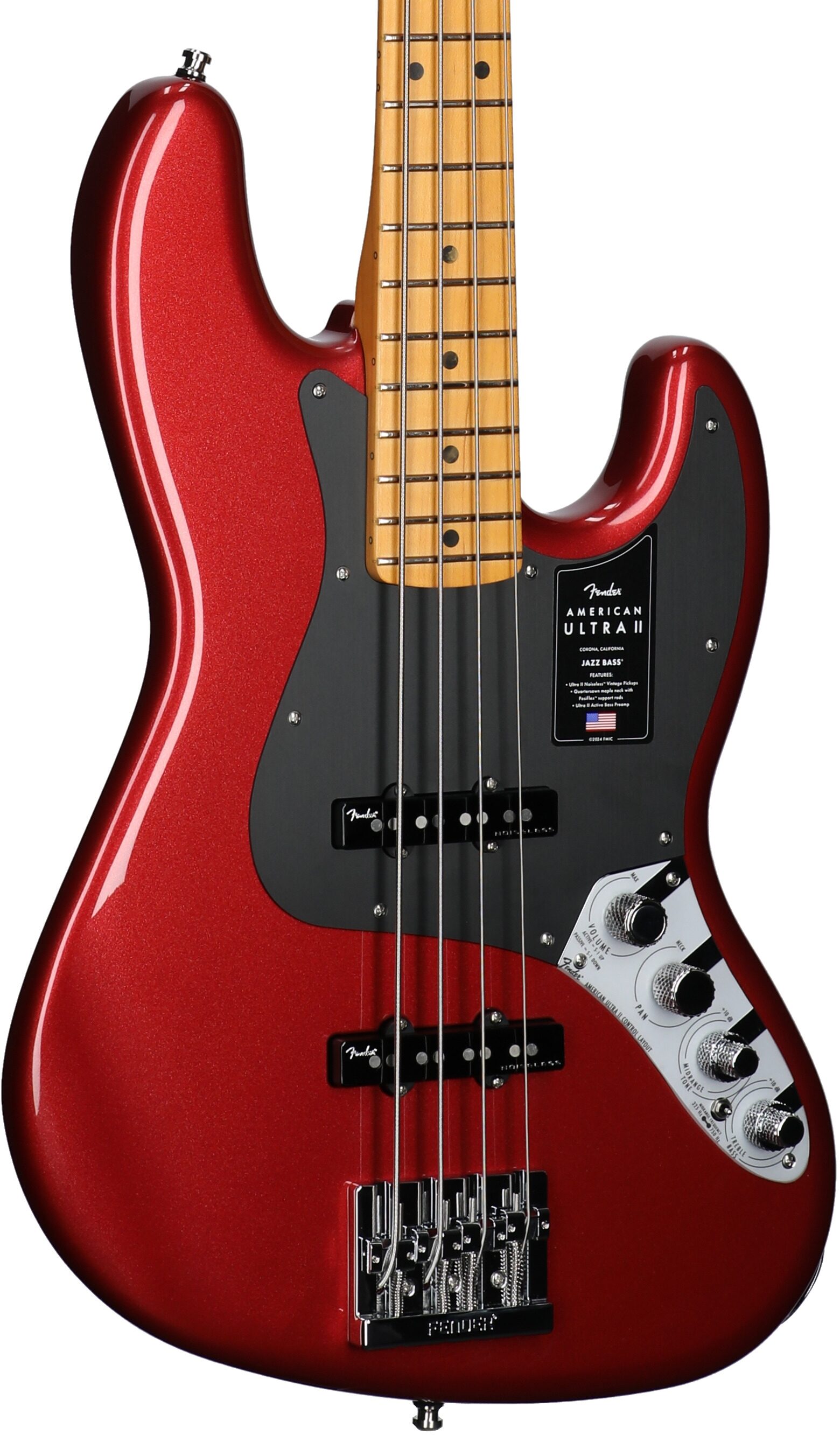 Fender American Ultra II Jazz Electric Bass, Maple Fingerboard (with Case), Sinister Red, Full Left Front