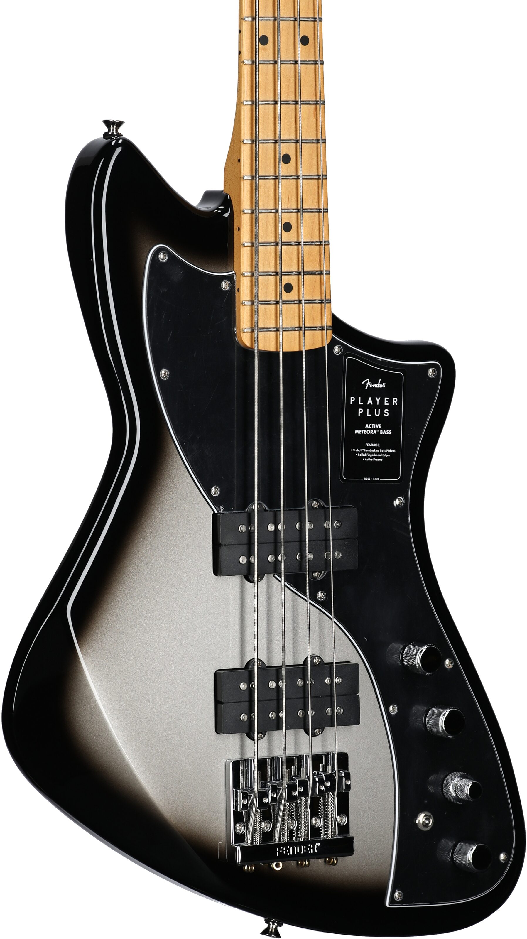Fender Player Plus Meteora Active Bass, Maple Fretboard (with Gig Bag), Silverburst, USED, Scratch and Dent, Full Left Front