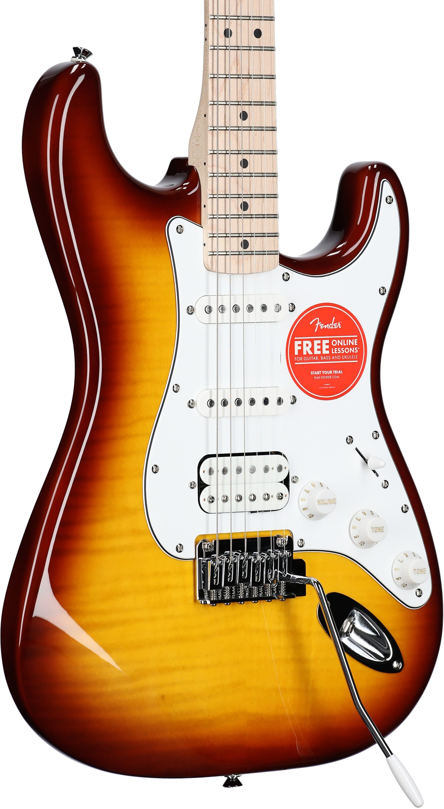 Squier Affinity Stratocaster FMT HSS Electric Guitar, Maple Fingerboard, Sienna Sunburst, Full Left Front