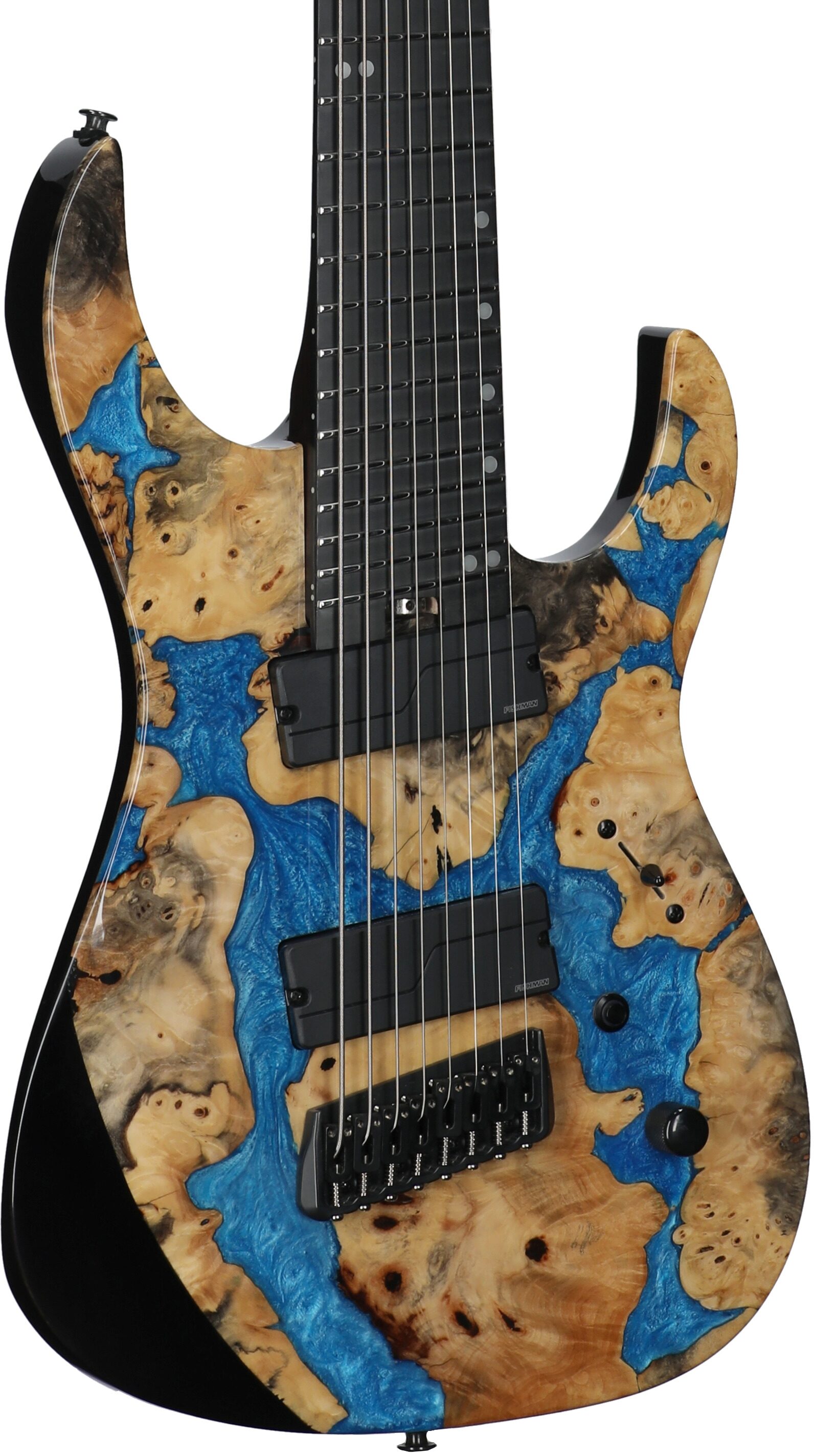 Legator Ninja X8F Multi-Scale Guitar, 8-String (with Gig Bag), Caribbean Blue, Full Left Front