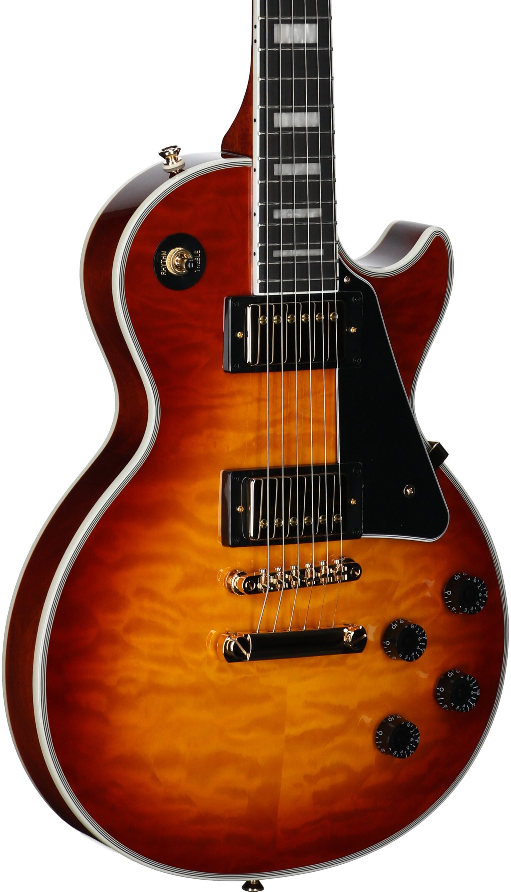 Epiphone Exclusive Les Paul Custom AAA Quilt Top Electric Guitar (with Gig Bag), Ice Tea, Full Left Front