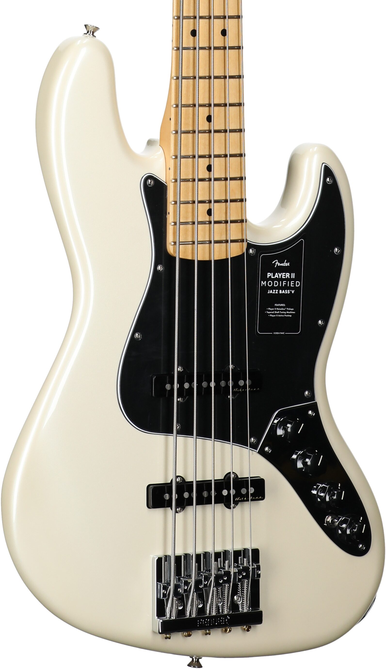Fender Player II Modified Active V Jazz Electric Bass, Maple Fingerboard (with Gig Bag), Olympic Pearl, Full Left Front