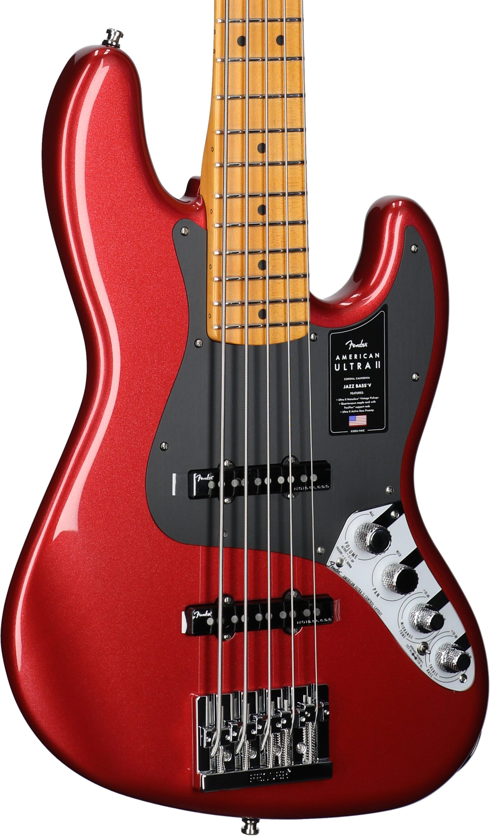 Fender American Ultra II Jazz V Electric Bass, 5-String, Maple Fingerboard (with Case), Sinister Red, Full Left Front