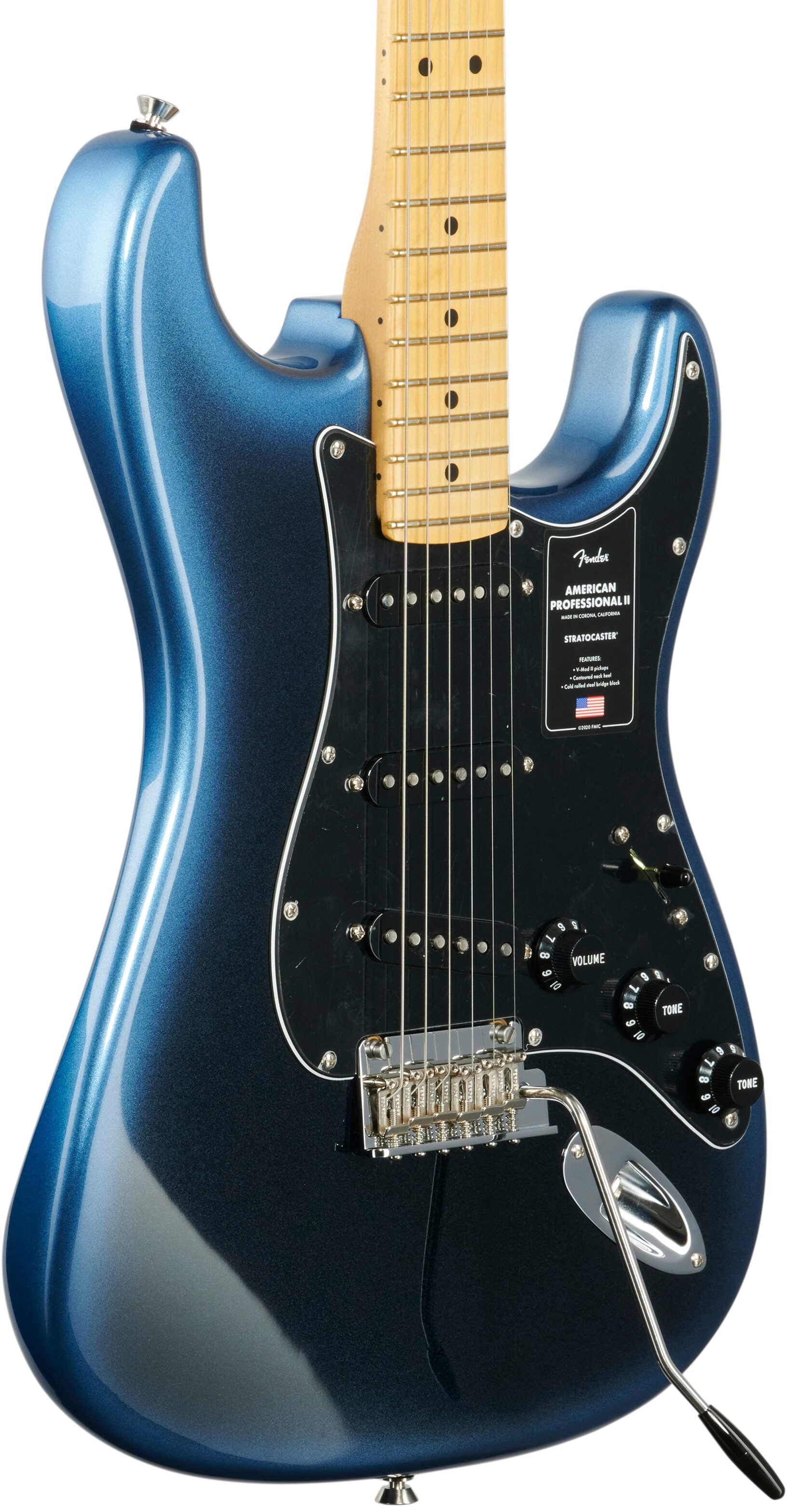 Fender American Pro II Stratocaster Electric Guitar, Maple Fingerboard (with Case), Dark Night, Full Left Front