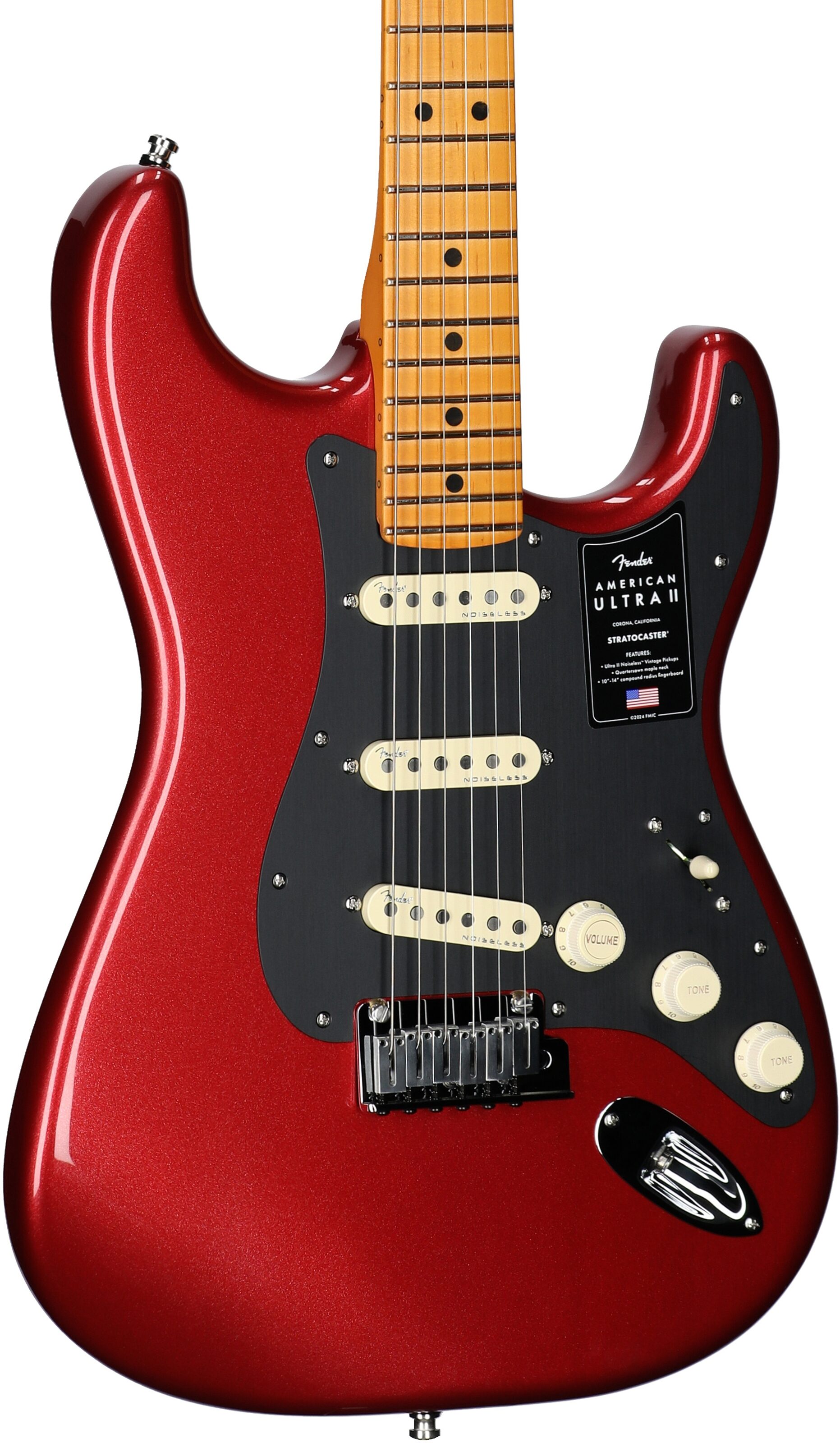 Fender American Ultra II Stratocaster Electric Guitar, Maple Fretboard (with Case), Sinister Red, Full Left Front