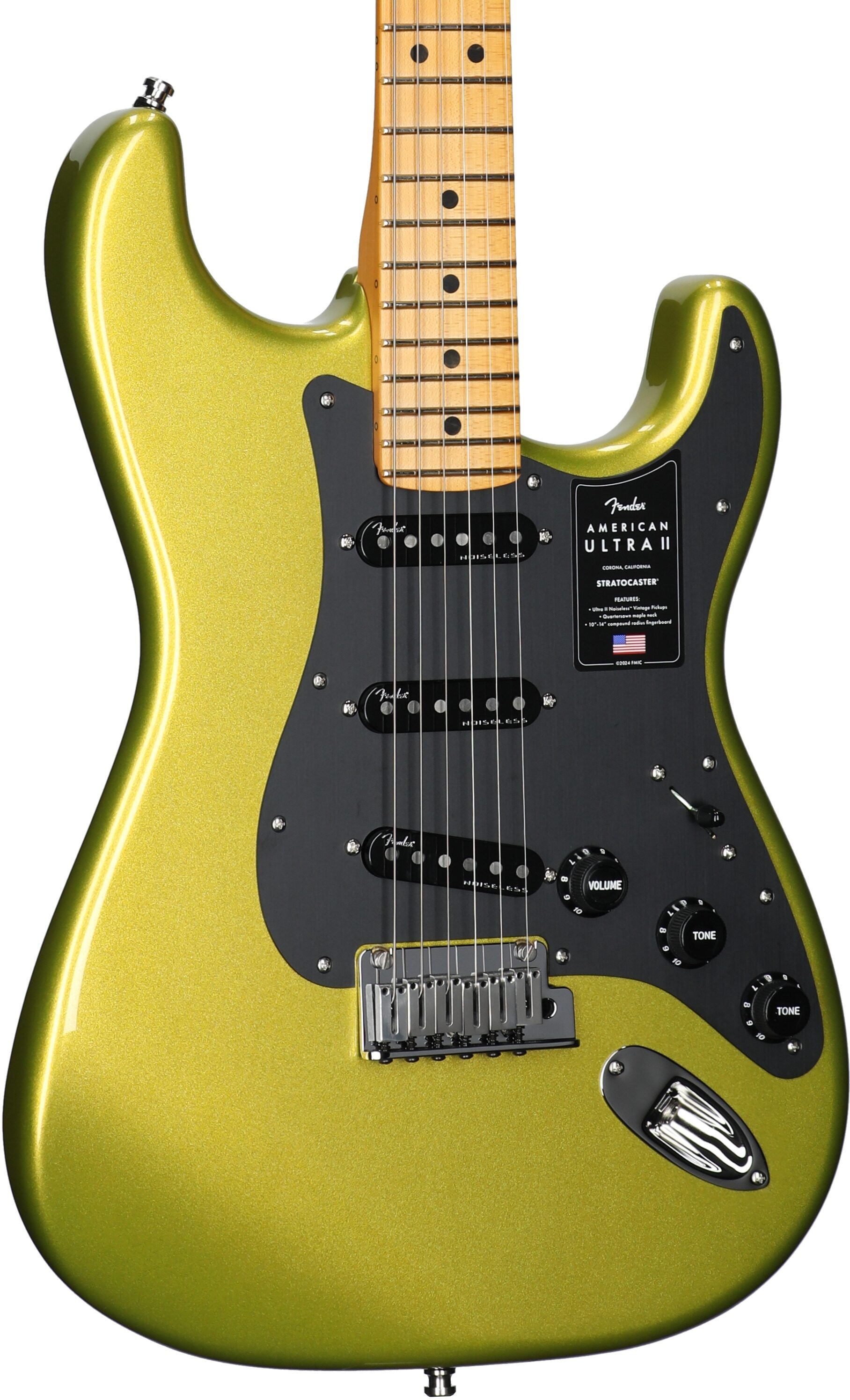 Fender American Ultra II Stratocaster Electric Guitar, Maple Fretboard (with Case), Solar Flare, Full Left Front