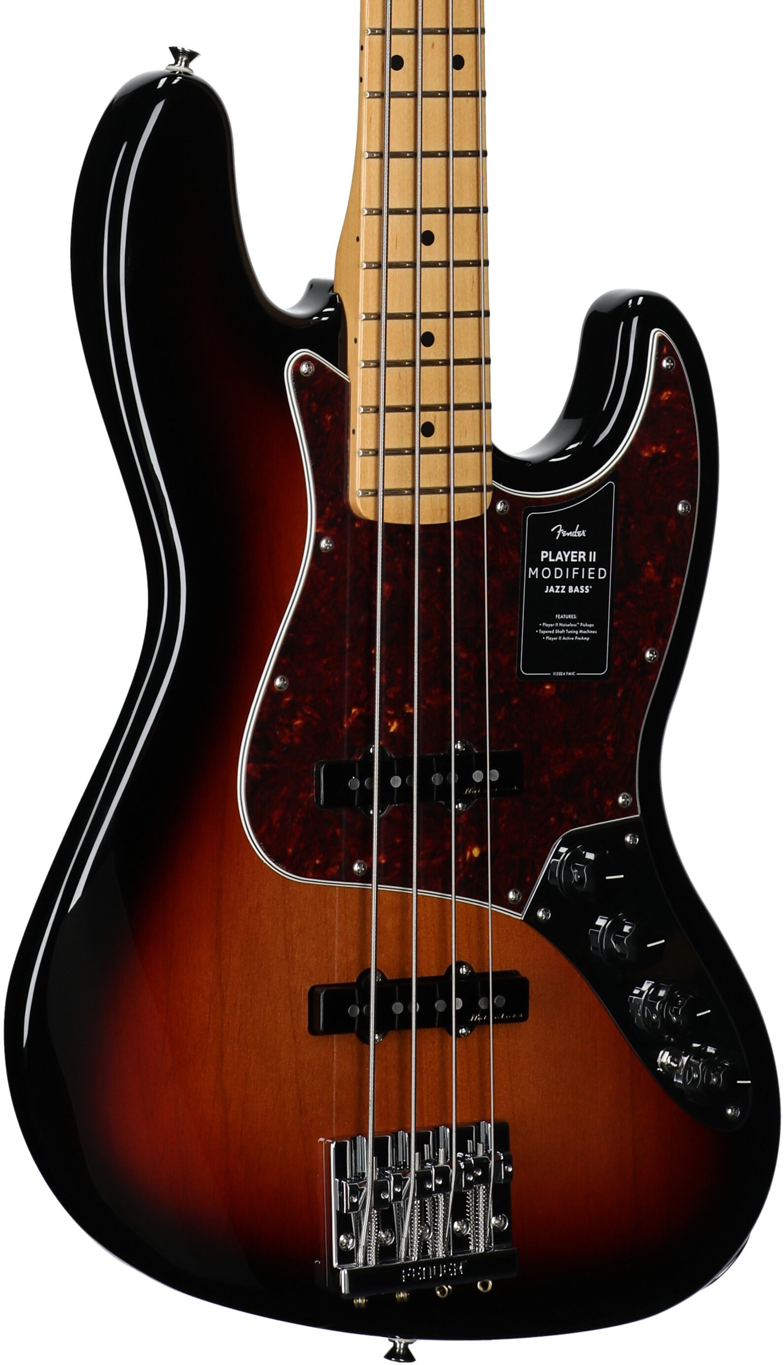 Fender Player II Modified Active Jazz Electric Bass, Maple Fingerboard (with Gig Bag), 3-Color Sunburst, Full Left Front