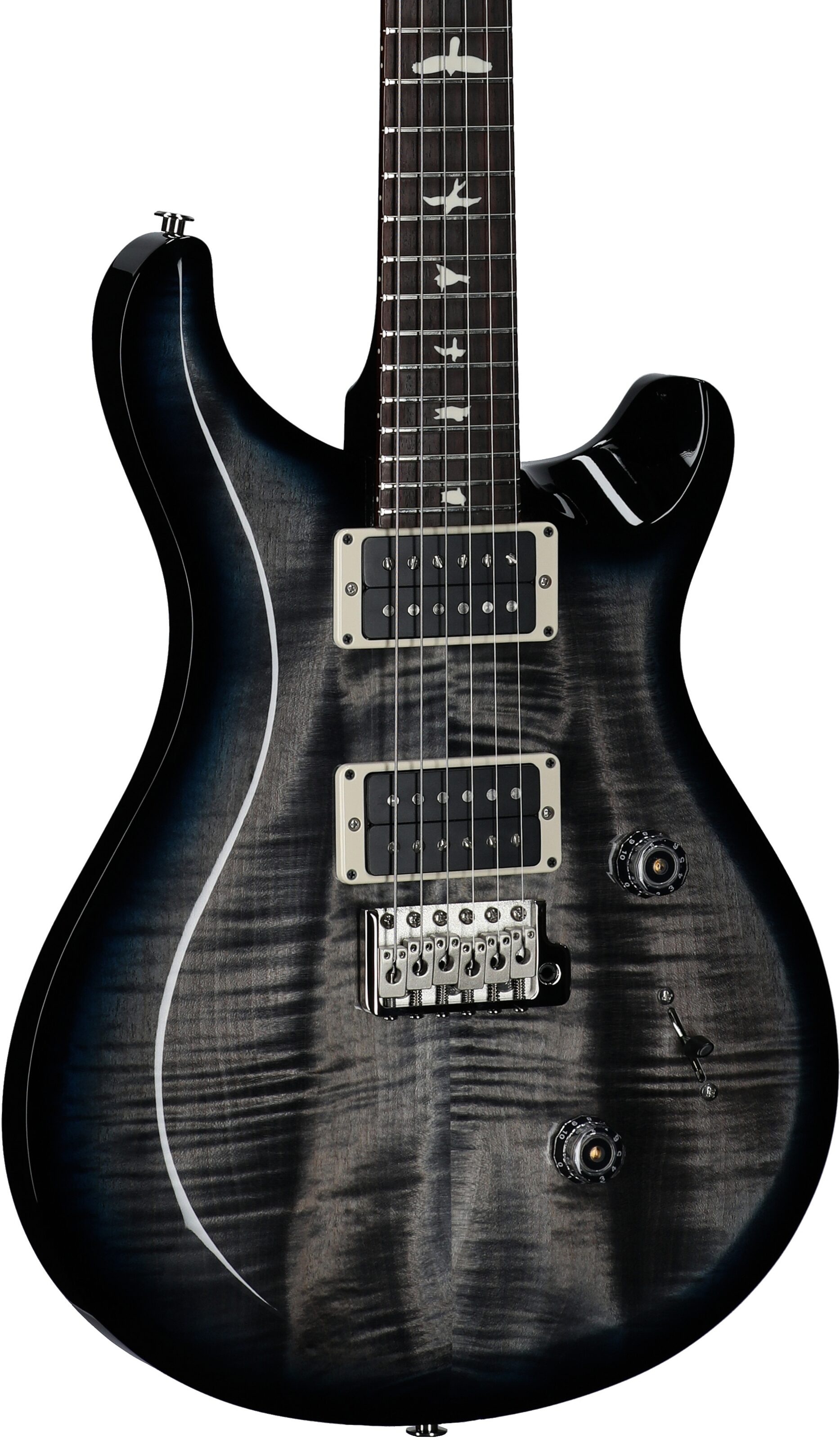 PRS Paul Reed Smith S2 Custom 24 Gloss Pattern Thin Electric Guitar (with Gig Bag), Faded Gray Black Blue Smokeburst, Full Left Front