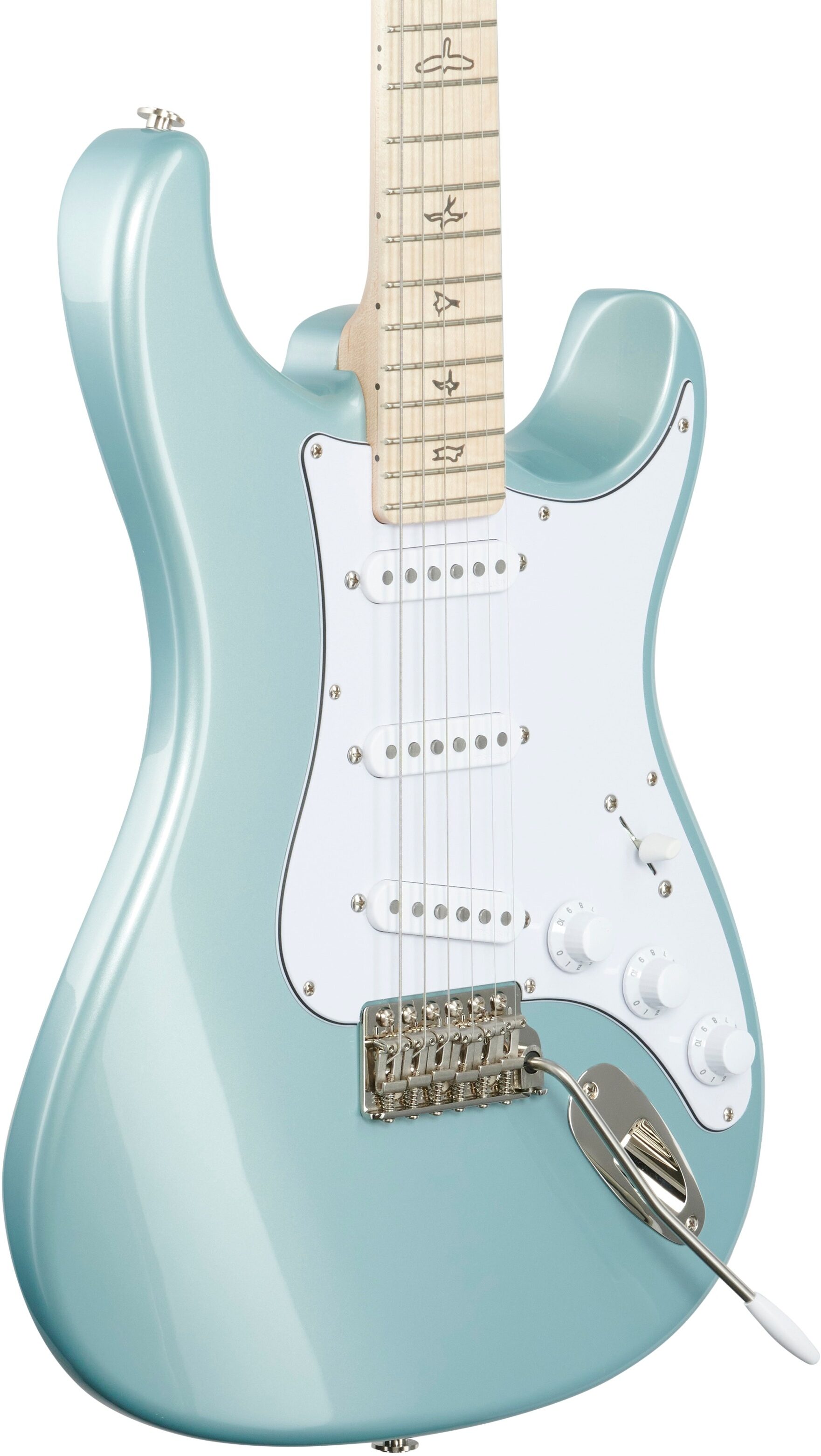 PRS Paul Reed Smith John Mayer Silver Sky Electric Guitar, Maple Fretboard (with Gig Bag), Polar Blue, Full Left Front