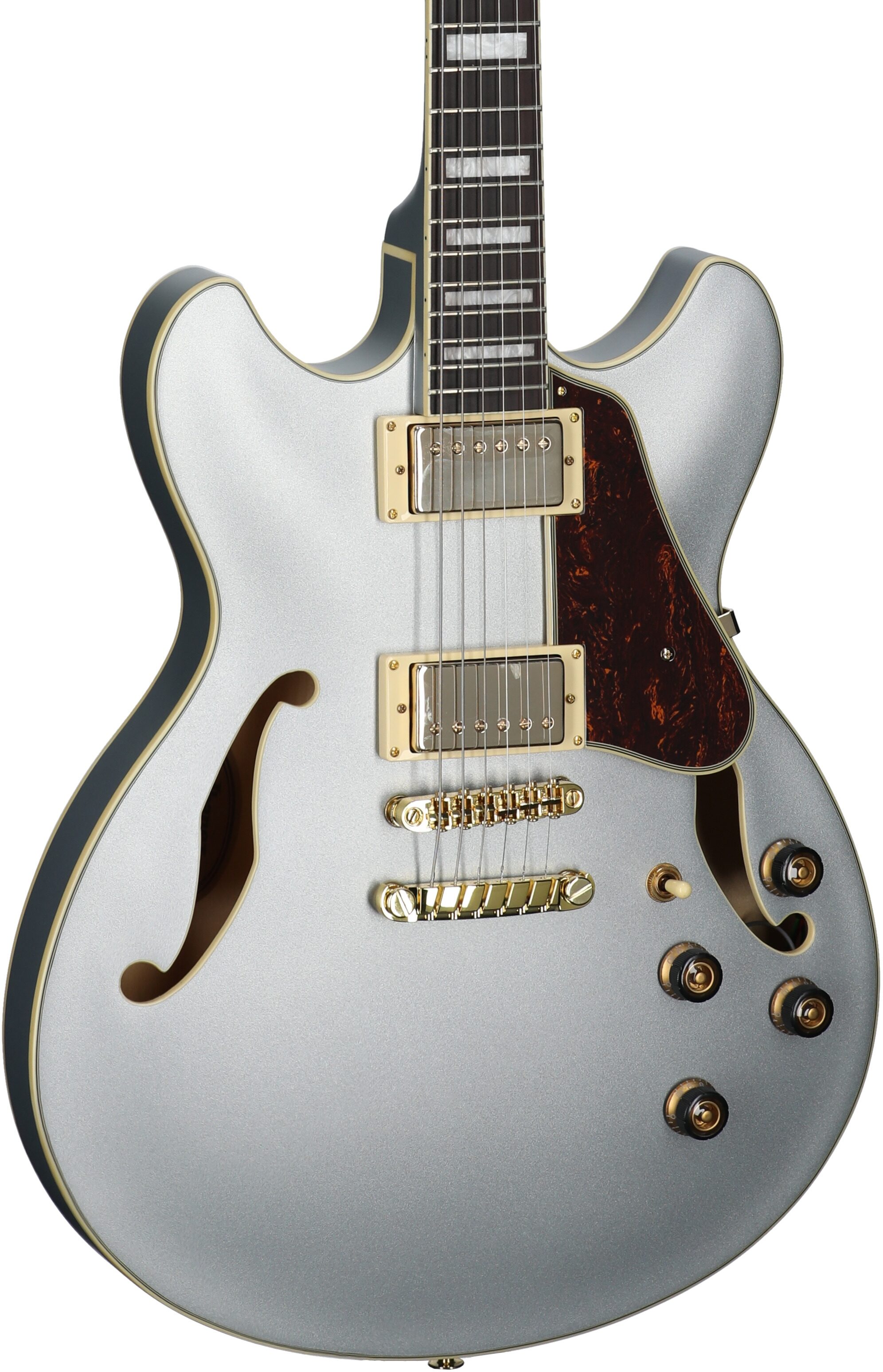 Ibanez AS73G Artcore Semi-Hollowbody Electric Guitar, Moonstone Silver Flat, Full Left Front
